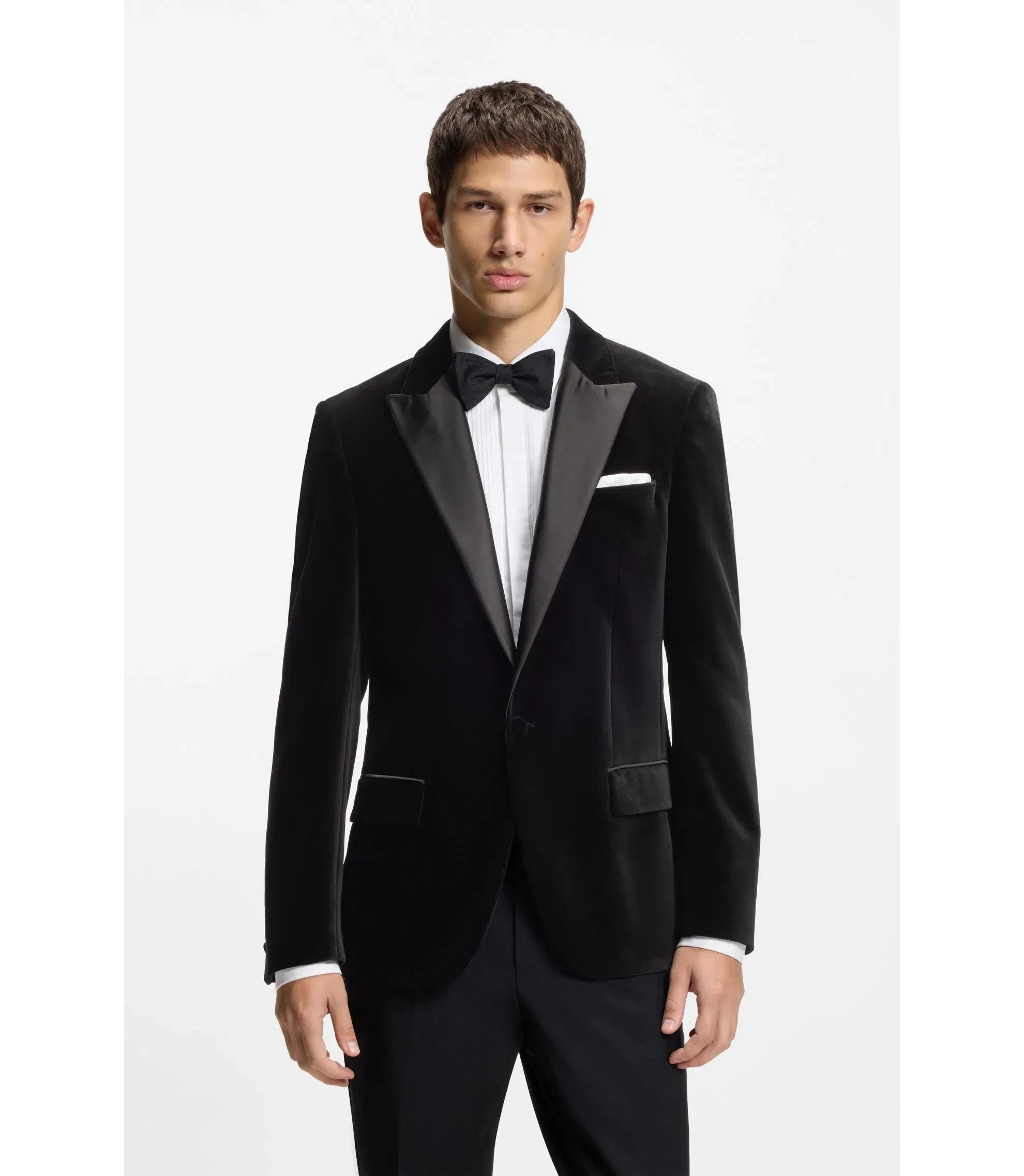 Hugo Slim Fit Tuxedo Jacket In Cotton Velvet Black