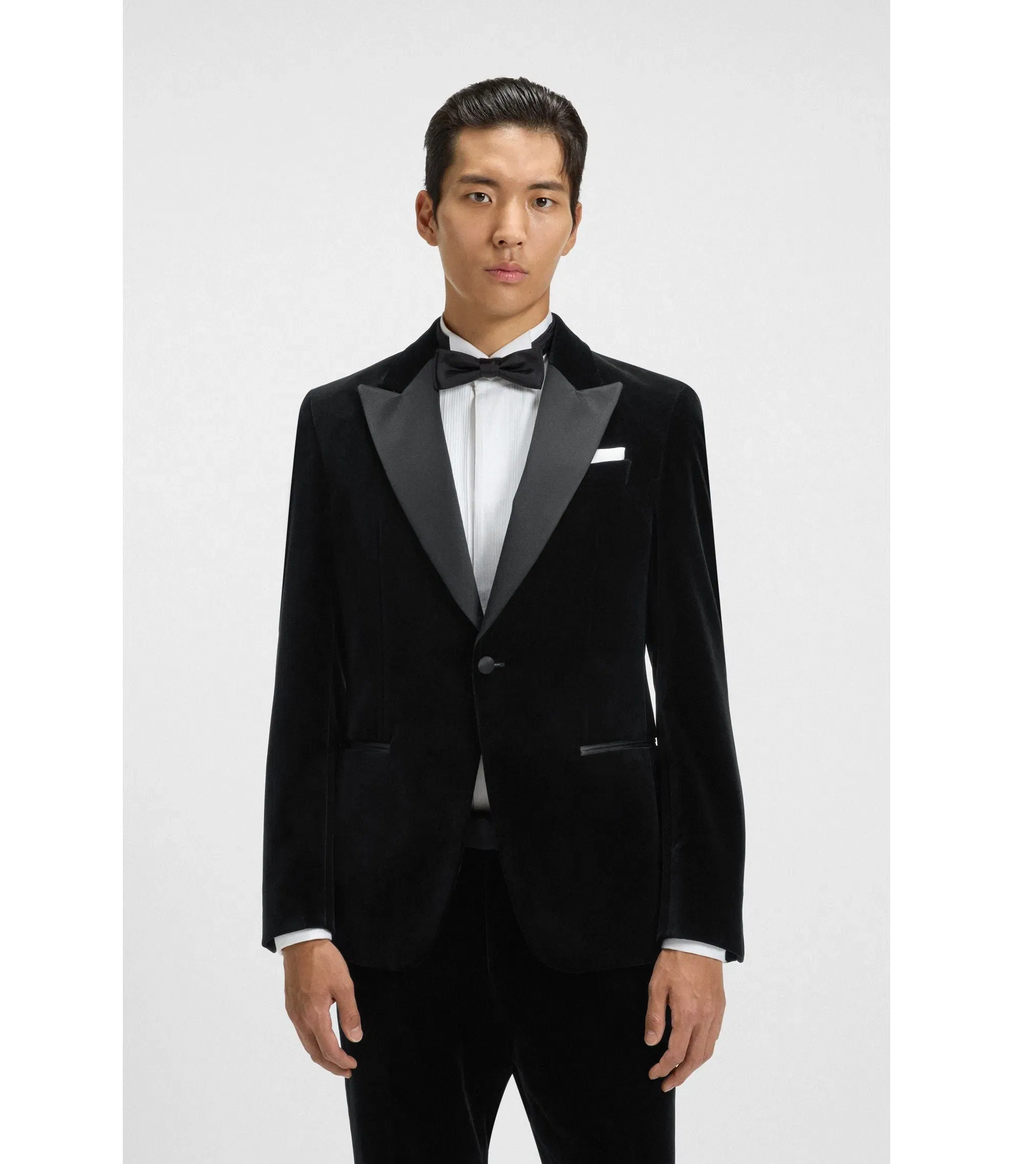 Boss Slim Fit Tuxedo Jacket In Cotton Velvet Black