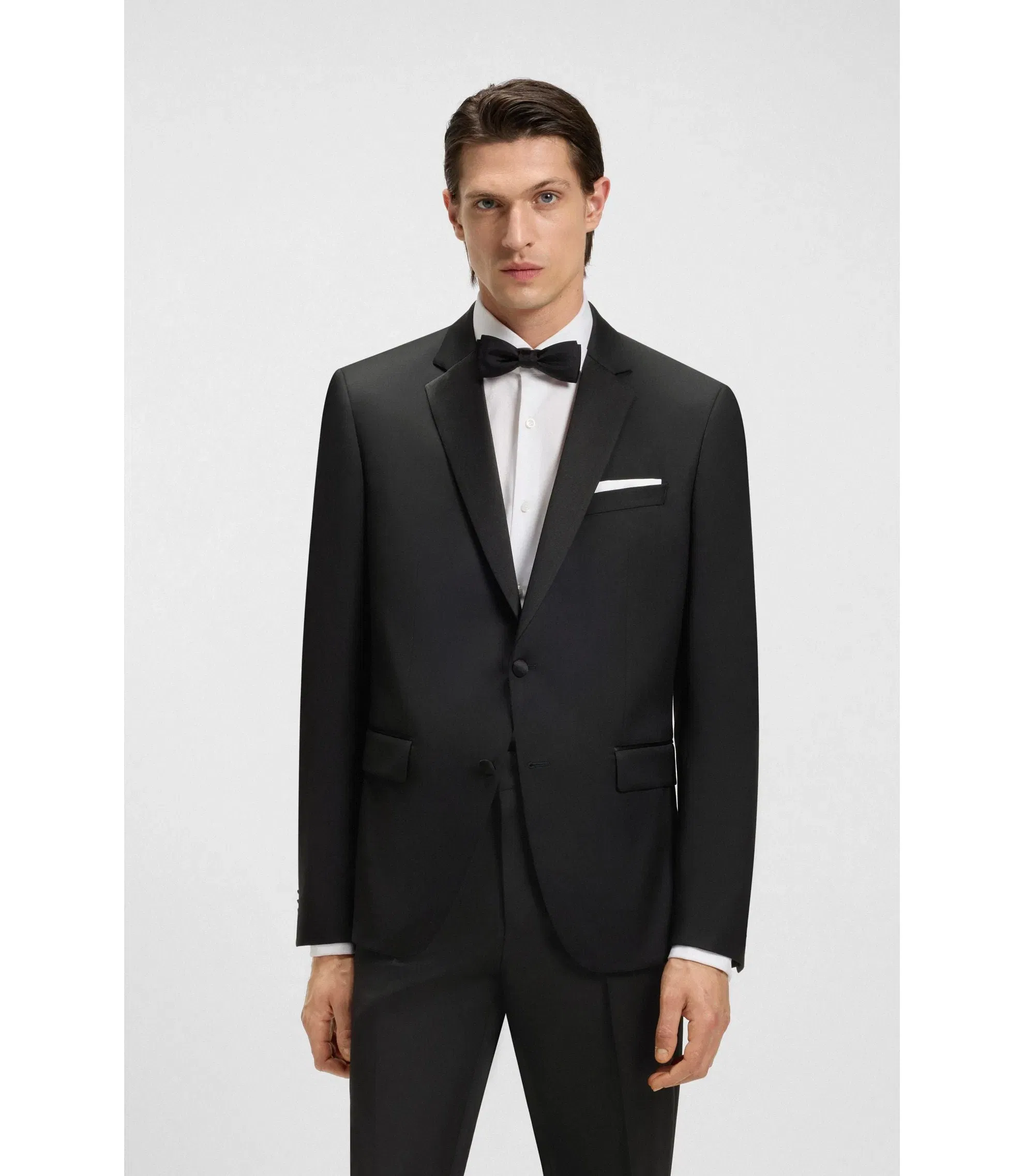 Boss Slim Fit Tuxedo Jacket In Virgin Wool Serge Black