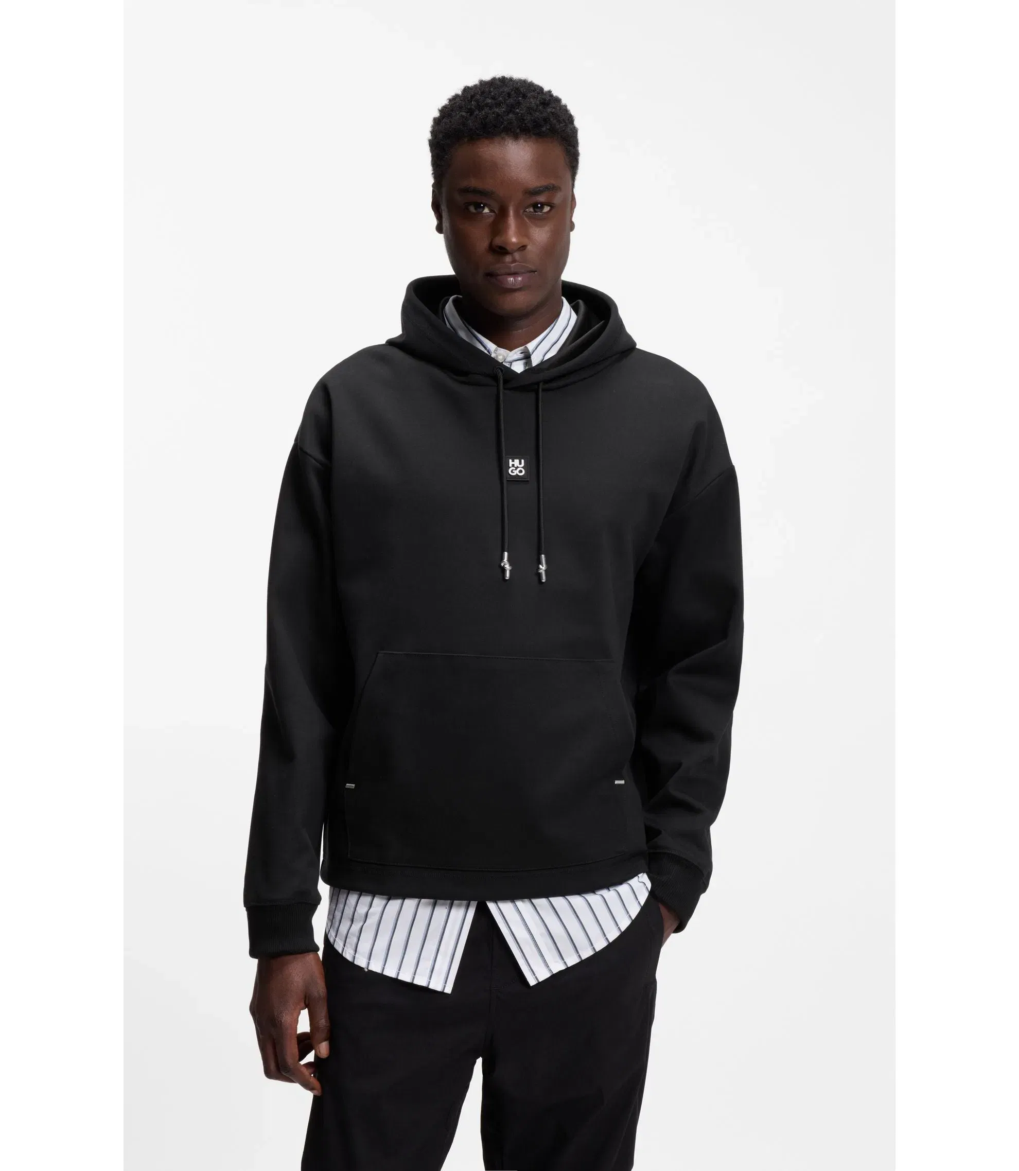 Hugo Stacked Logo Hoodie In A Relaxed Fit Black