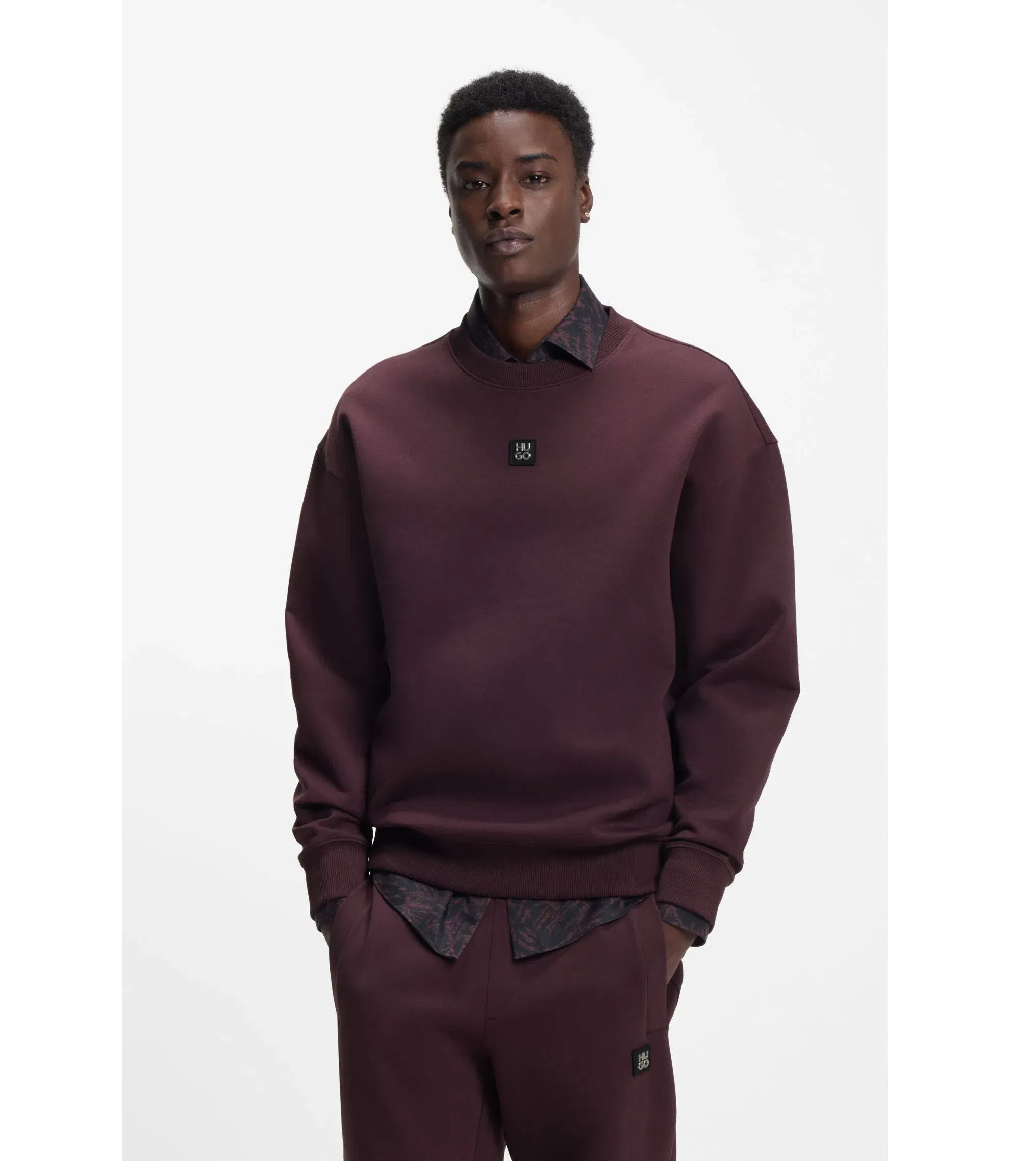 Hugo Stacked Logo Sweatshirt In A Cotton Blend Light Brown