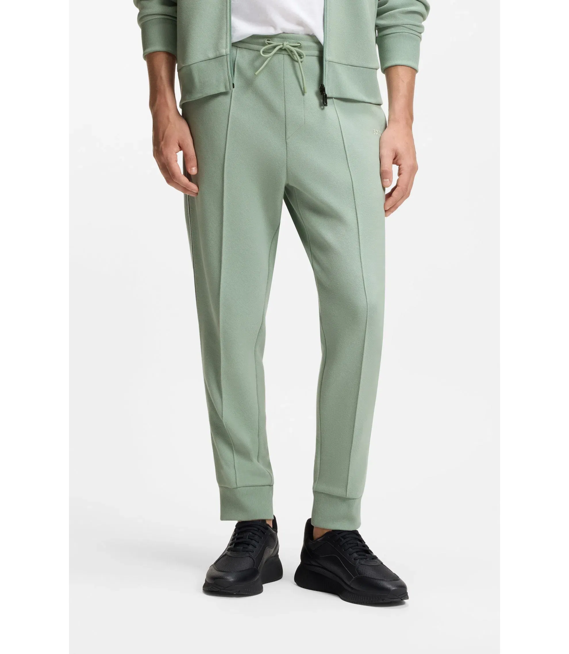 Boss Piping Detail Tracksuit Bottoms In A Cotton Blend Light Green