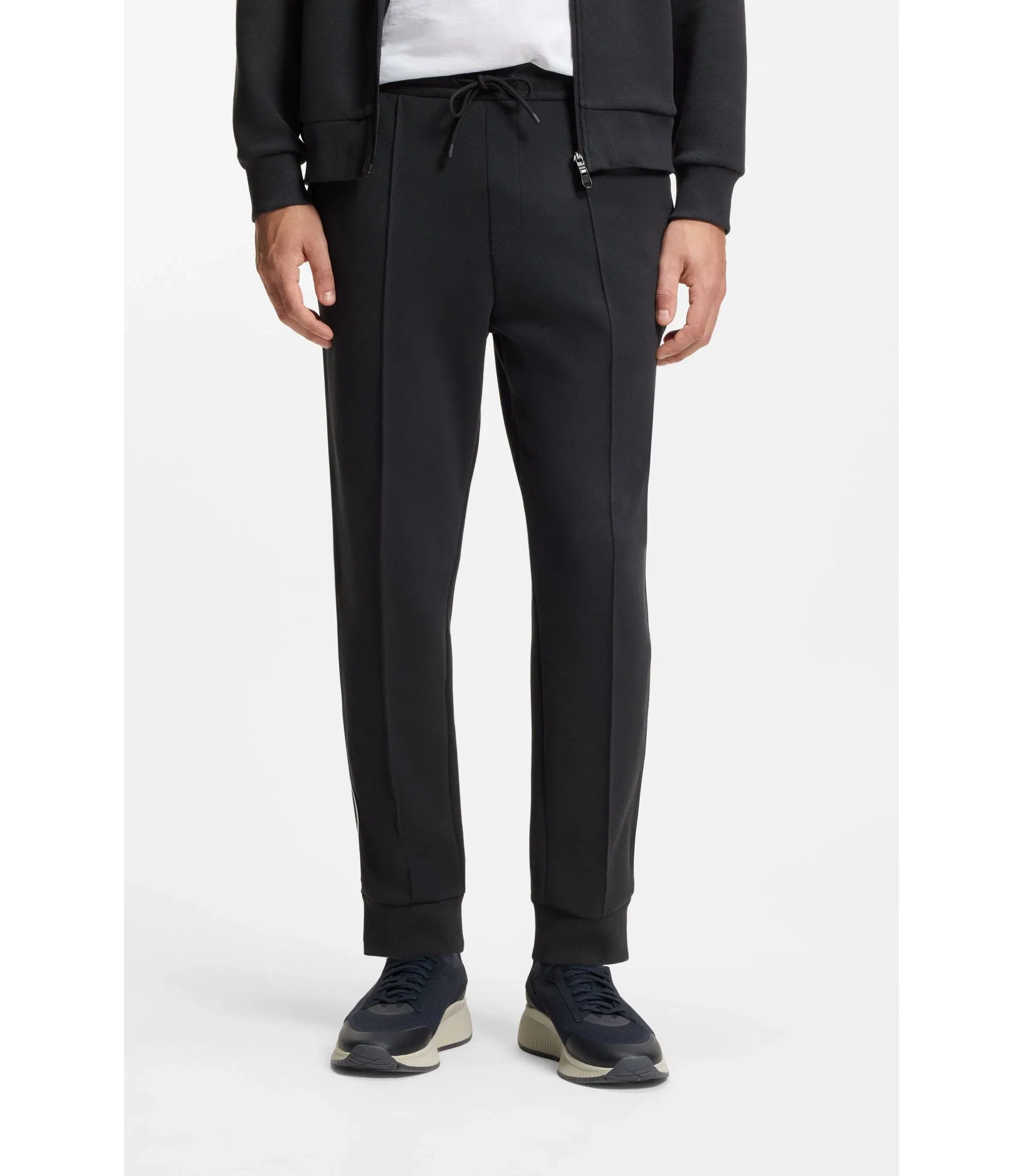 Boss Piping Detail Tracksuit Bottoms In A Cotton Blend Dark Blue