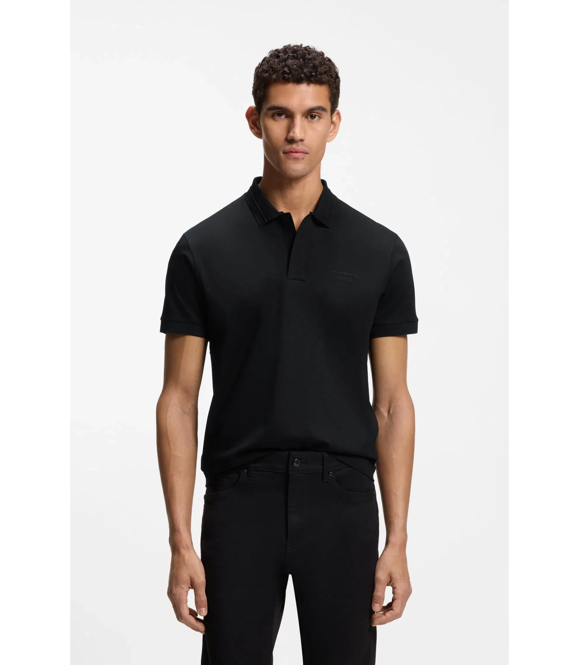 Boss Porsche x Boss Polo Shirt In Mercerized Cotton Black
