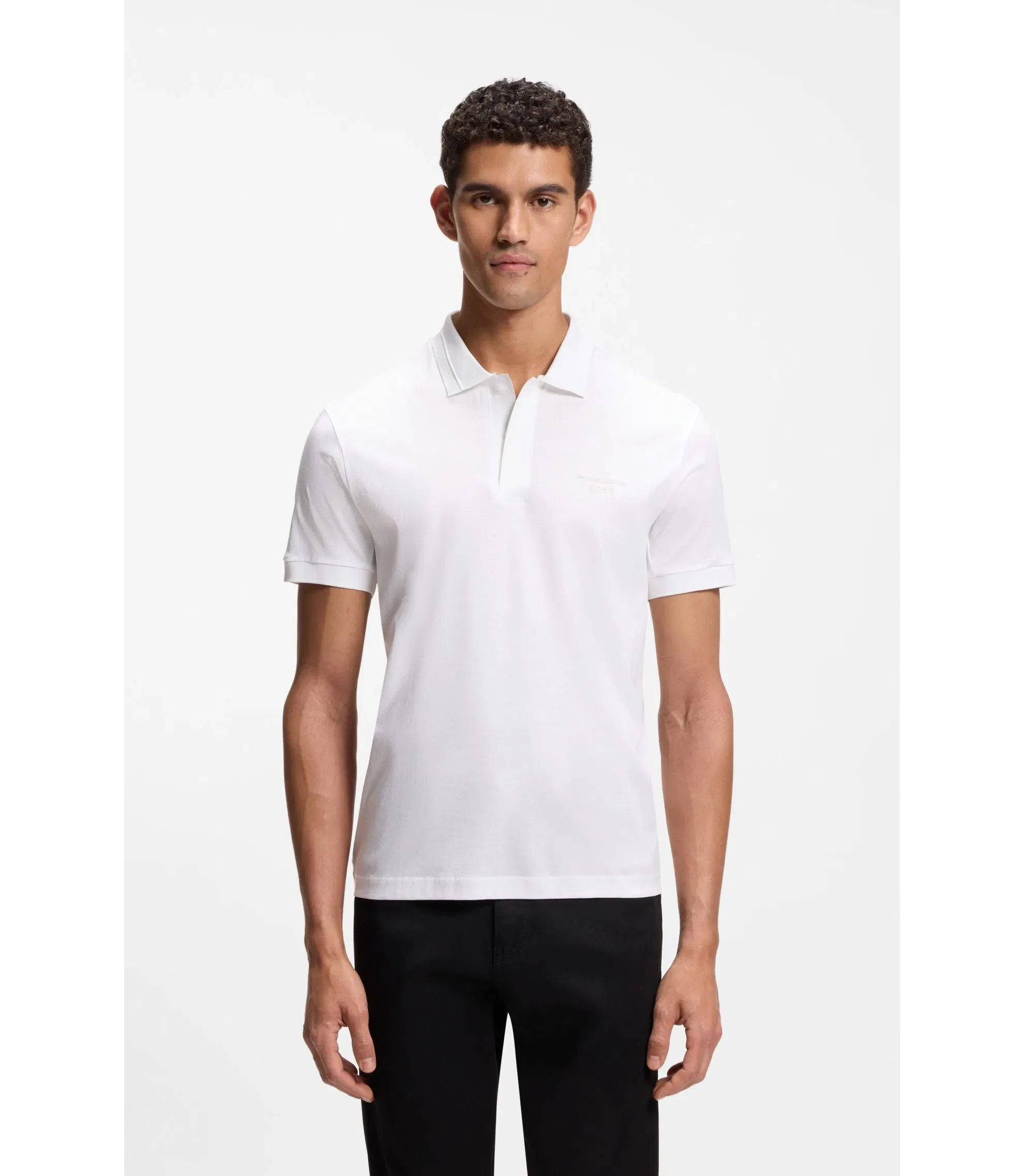 Boss Porsche x Boss Polo Shirt In Mercerized Cotton White