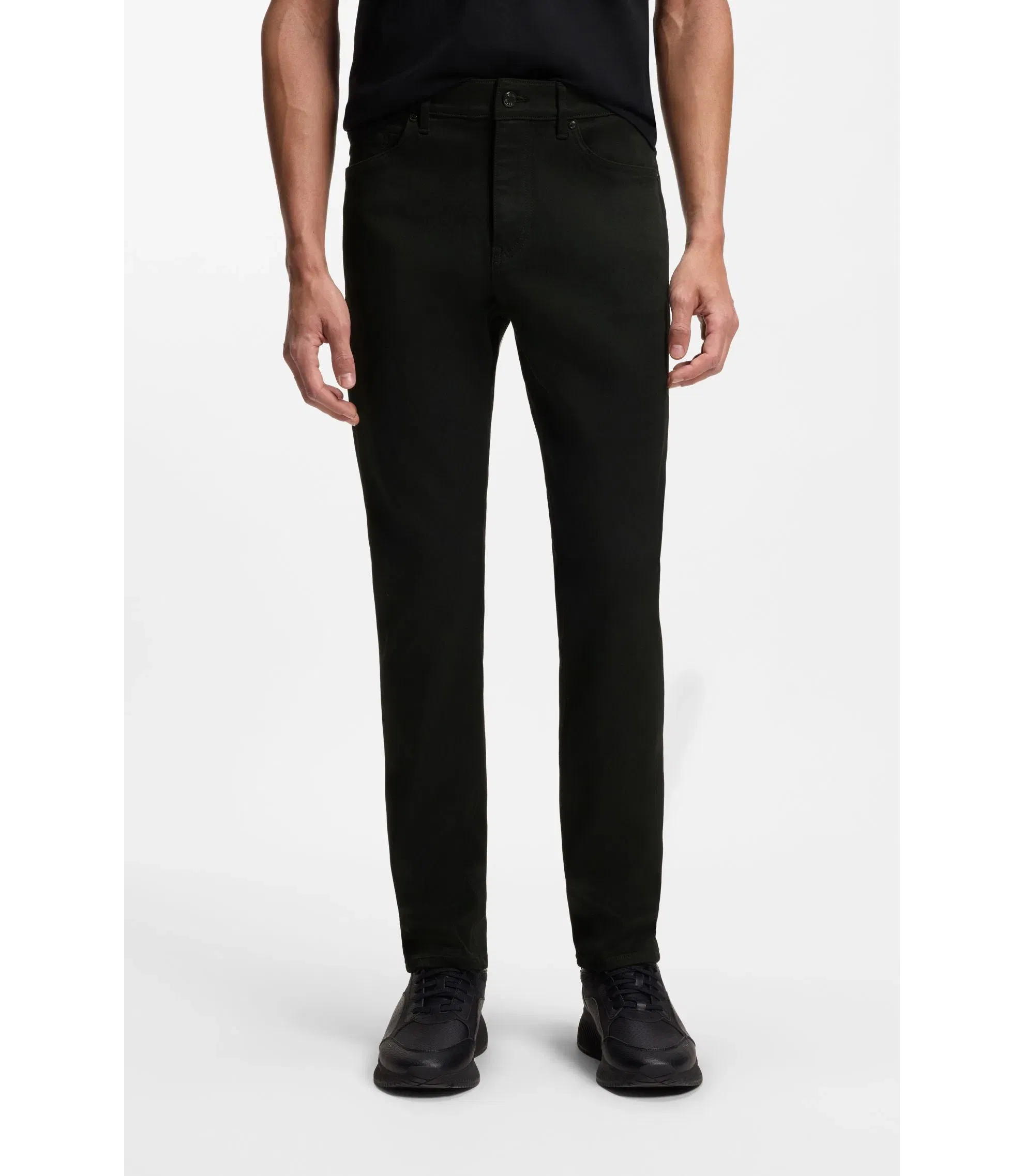 Boss Porsche x Boss Tapered Fit Pants In Stretch Denim Black