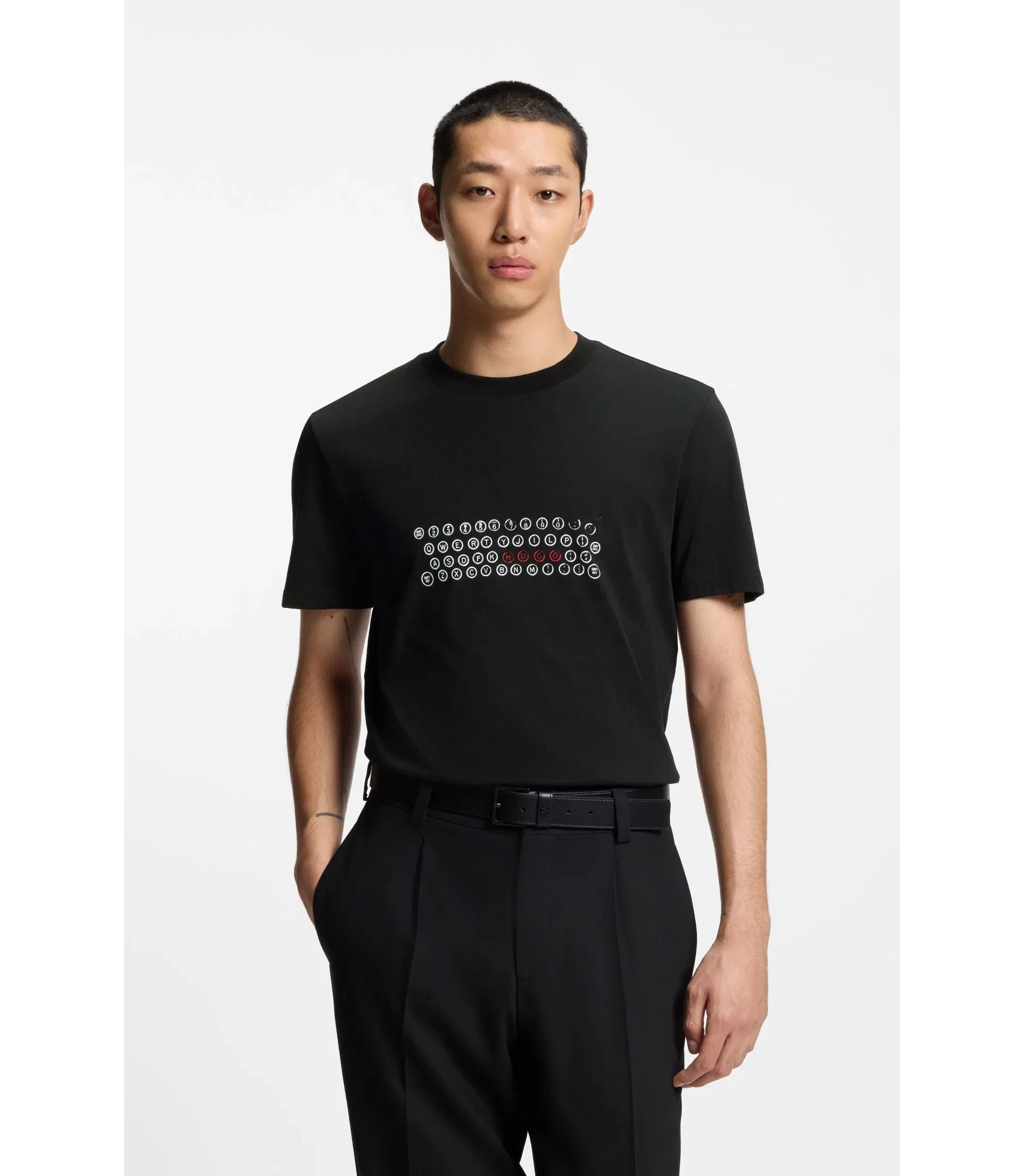 Hugo Printed Artwork T-Shirt In Cotton Jersey Black