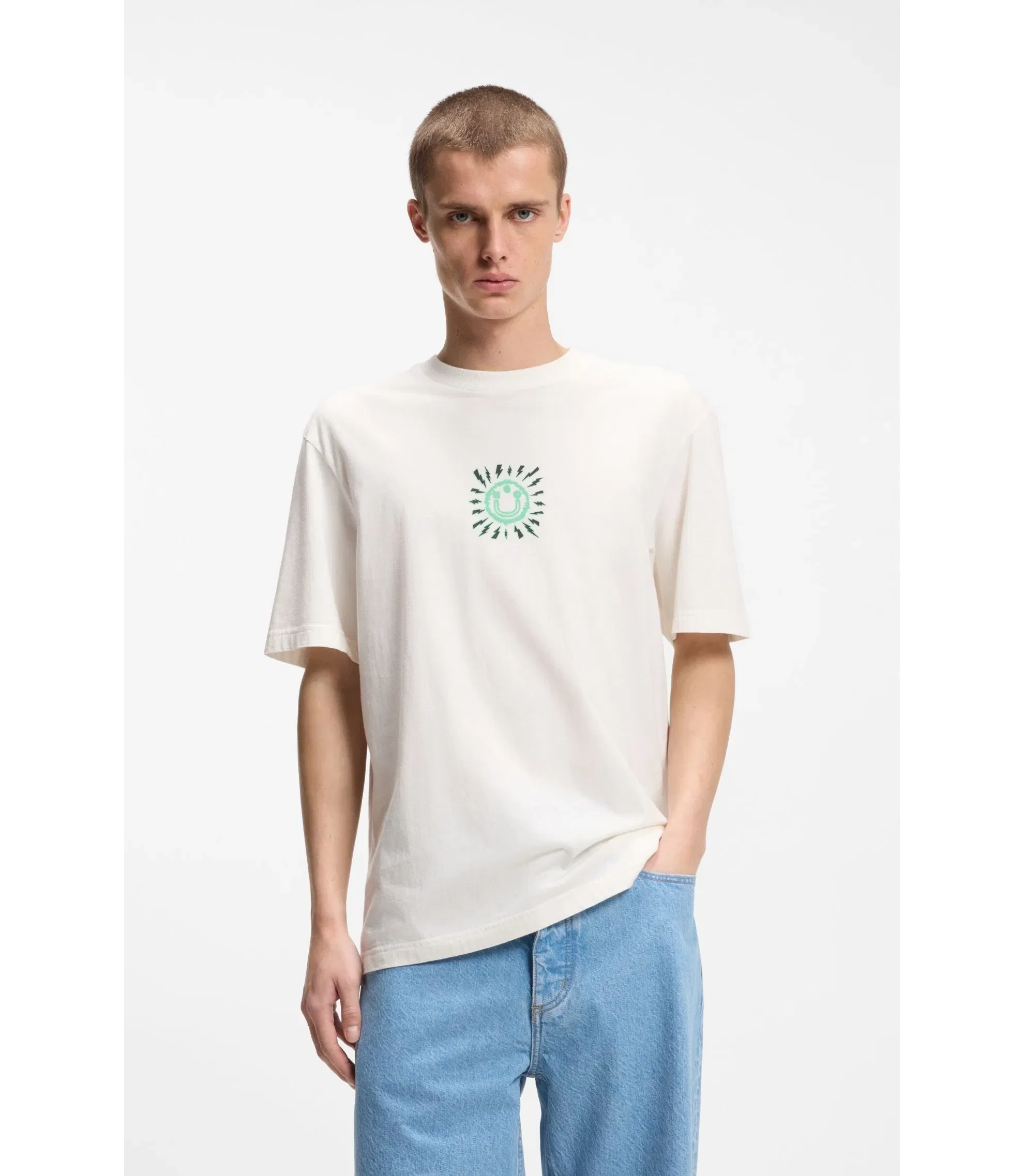 Hugo Printed Artwork T-Shirt In Cotton Jersey White