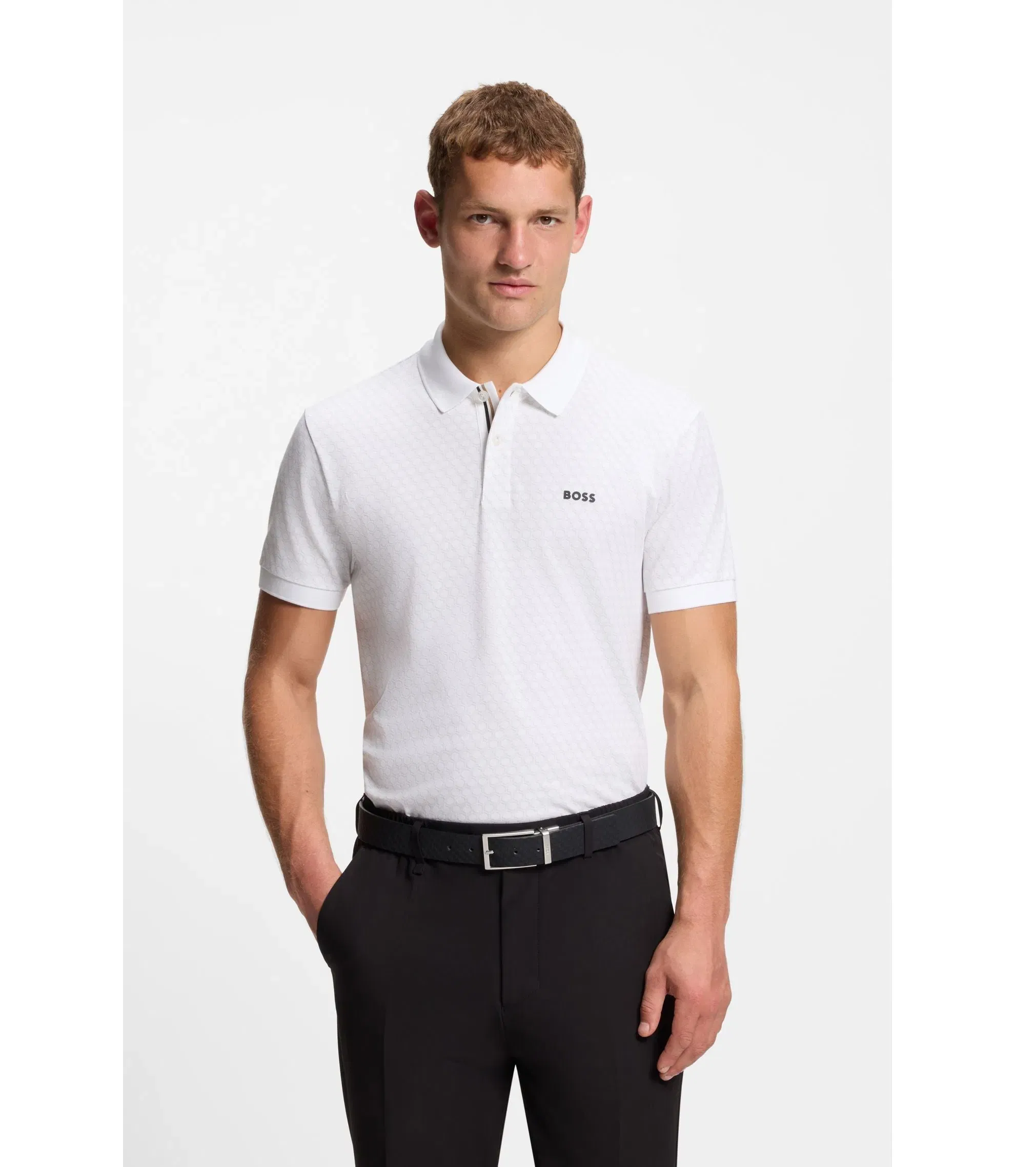 Boss Printed Polo Shirt In Cotton Piqu White