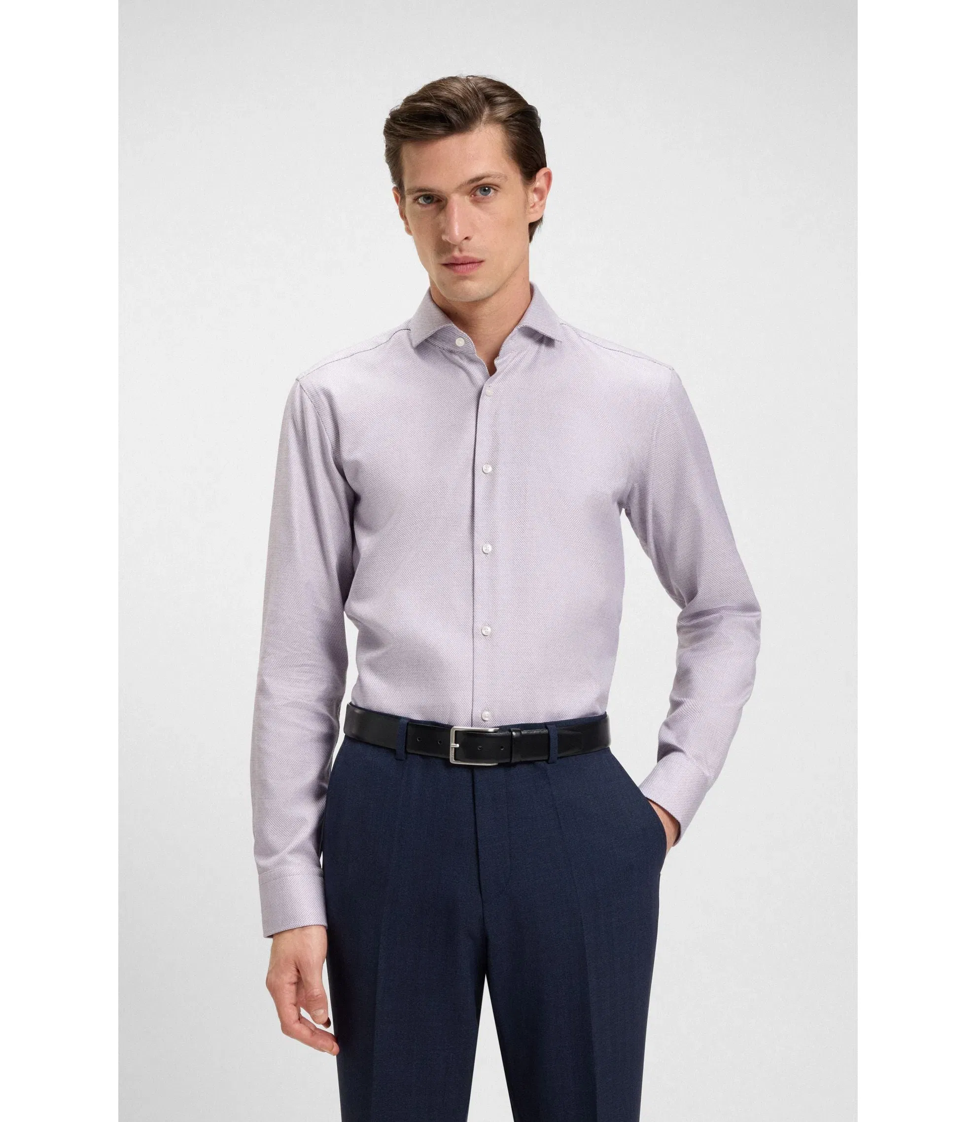 Boss Printed Regular Fit Shirt In Cotton Twill Light Pink