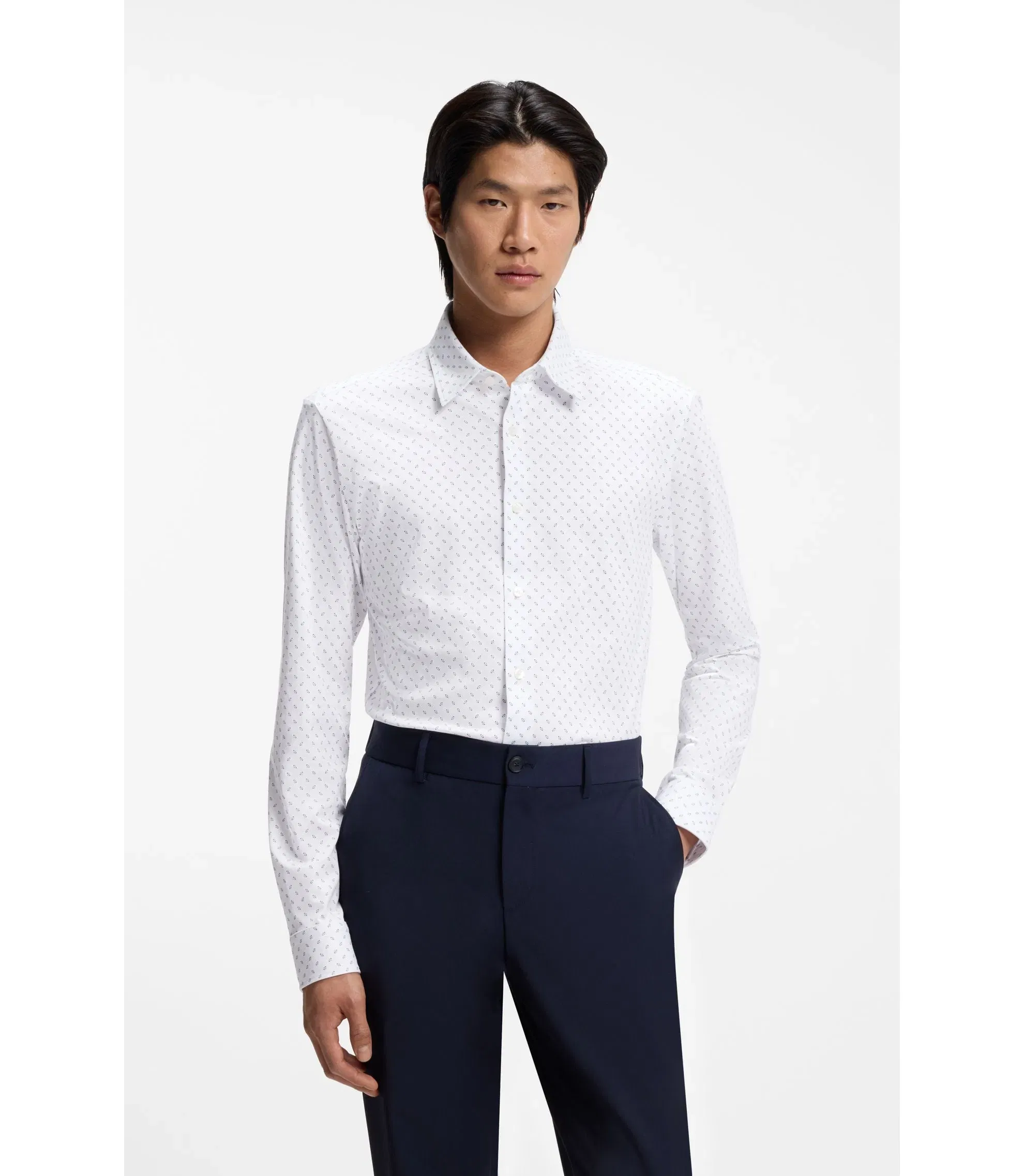 Boss Printed Slim Fit Shirt In A Cotton Blend Light Purple