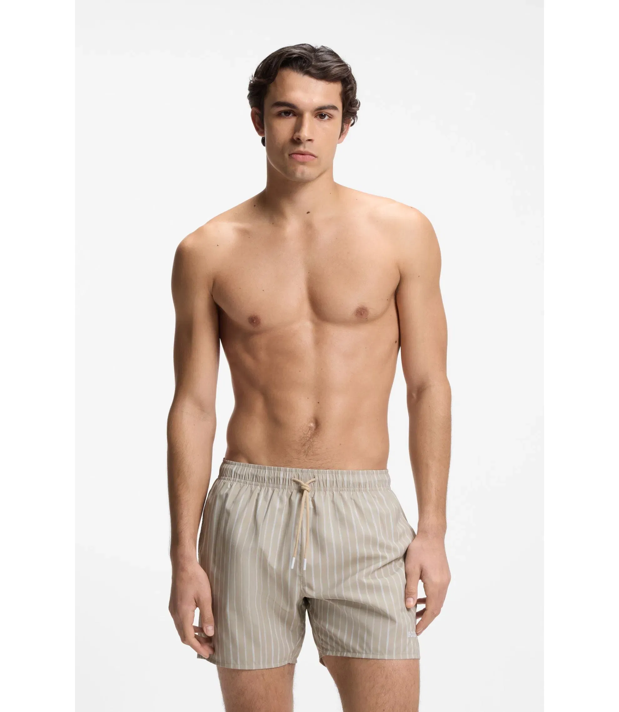 Boss Printed Swim Shorts In Quick Dry Fabric Light Beige