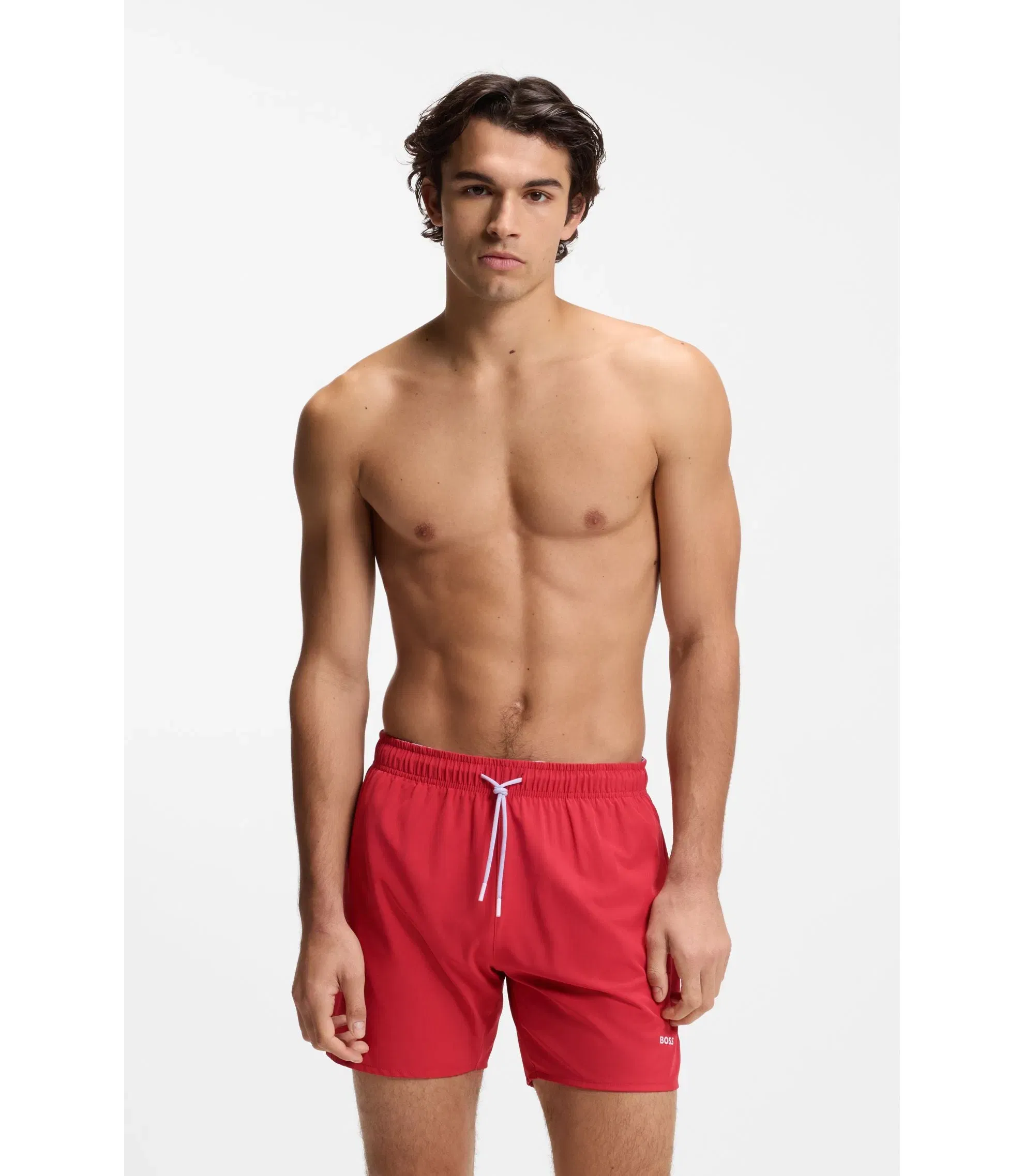 Boss Quick Dry Swim Shorts With Logo Detail Dark Red