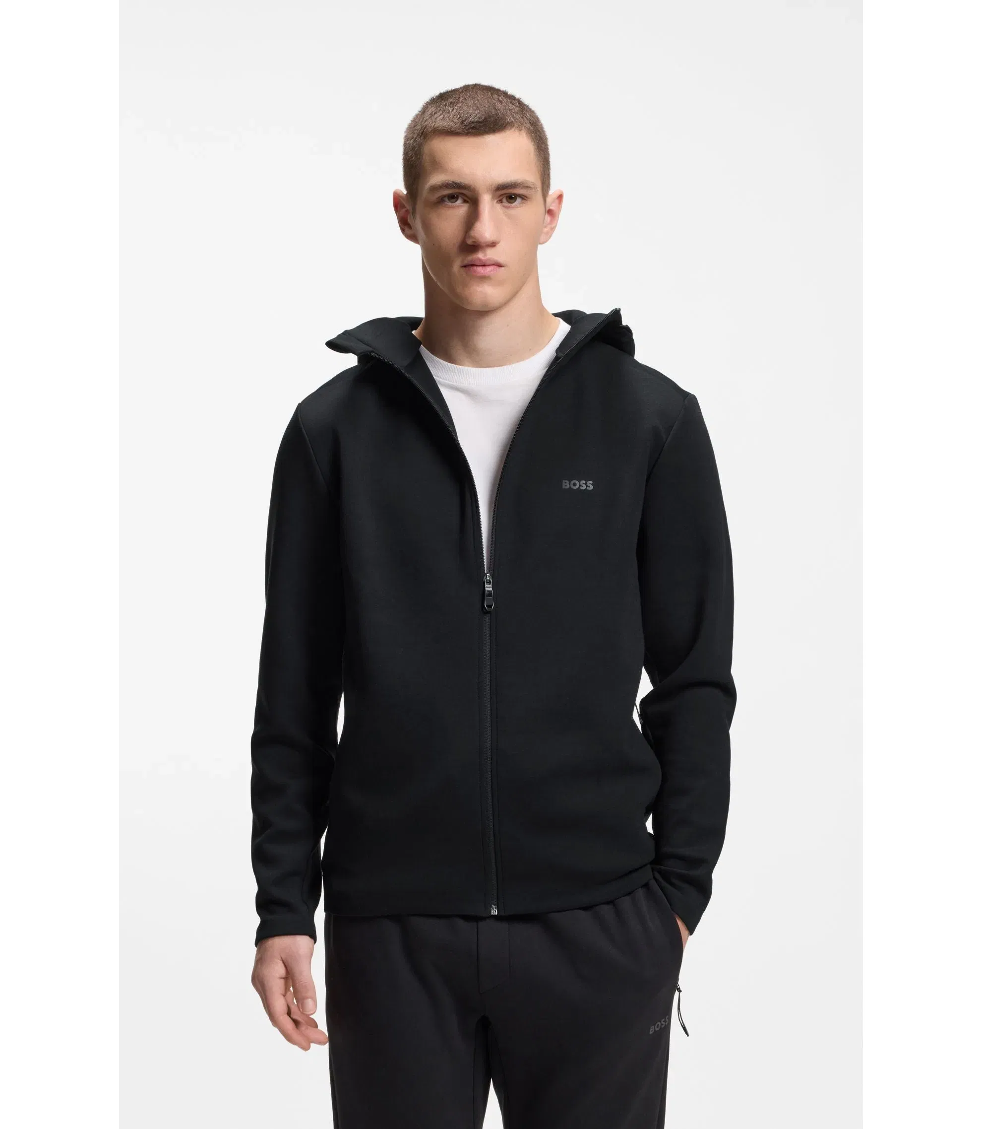 Boss Reflective Detail Zip Up Hoodie With Odour Control Black