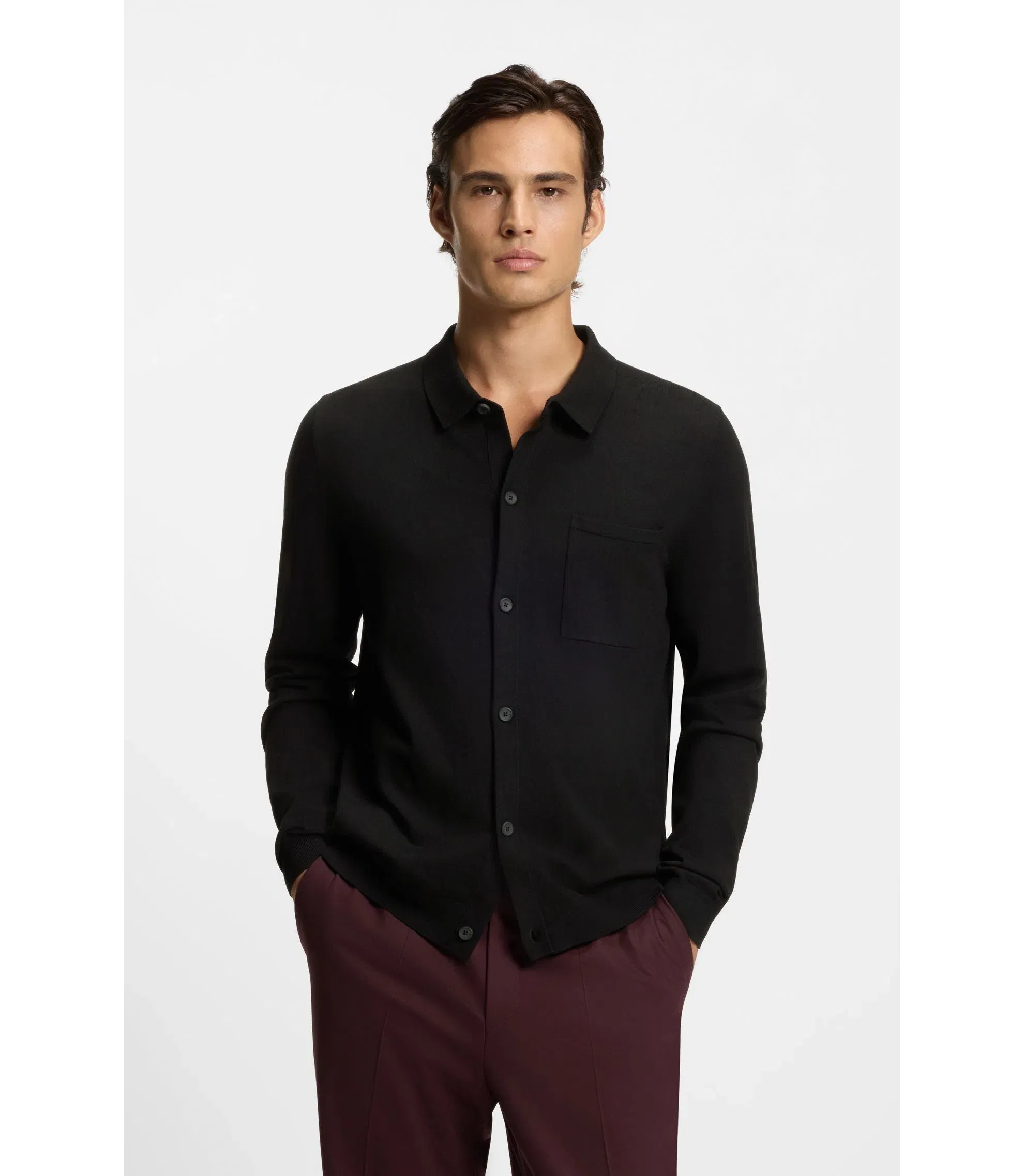 Hugo Regular Fit Jacket With Ribbed Trims Black