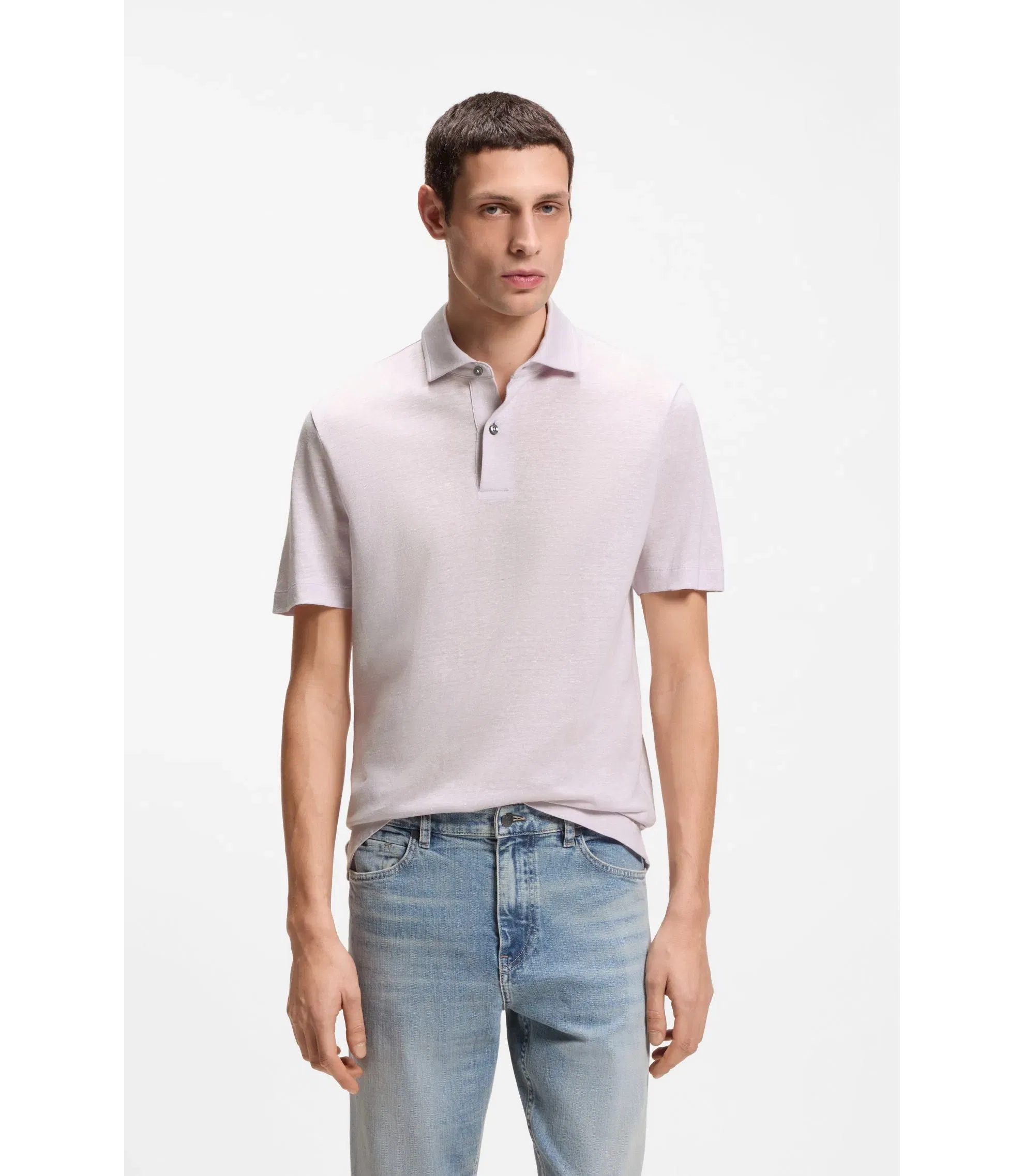 Boss Regular Fit Polo Shirt In Cotton And Linen Light Purple
