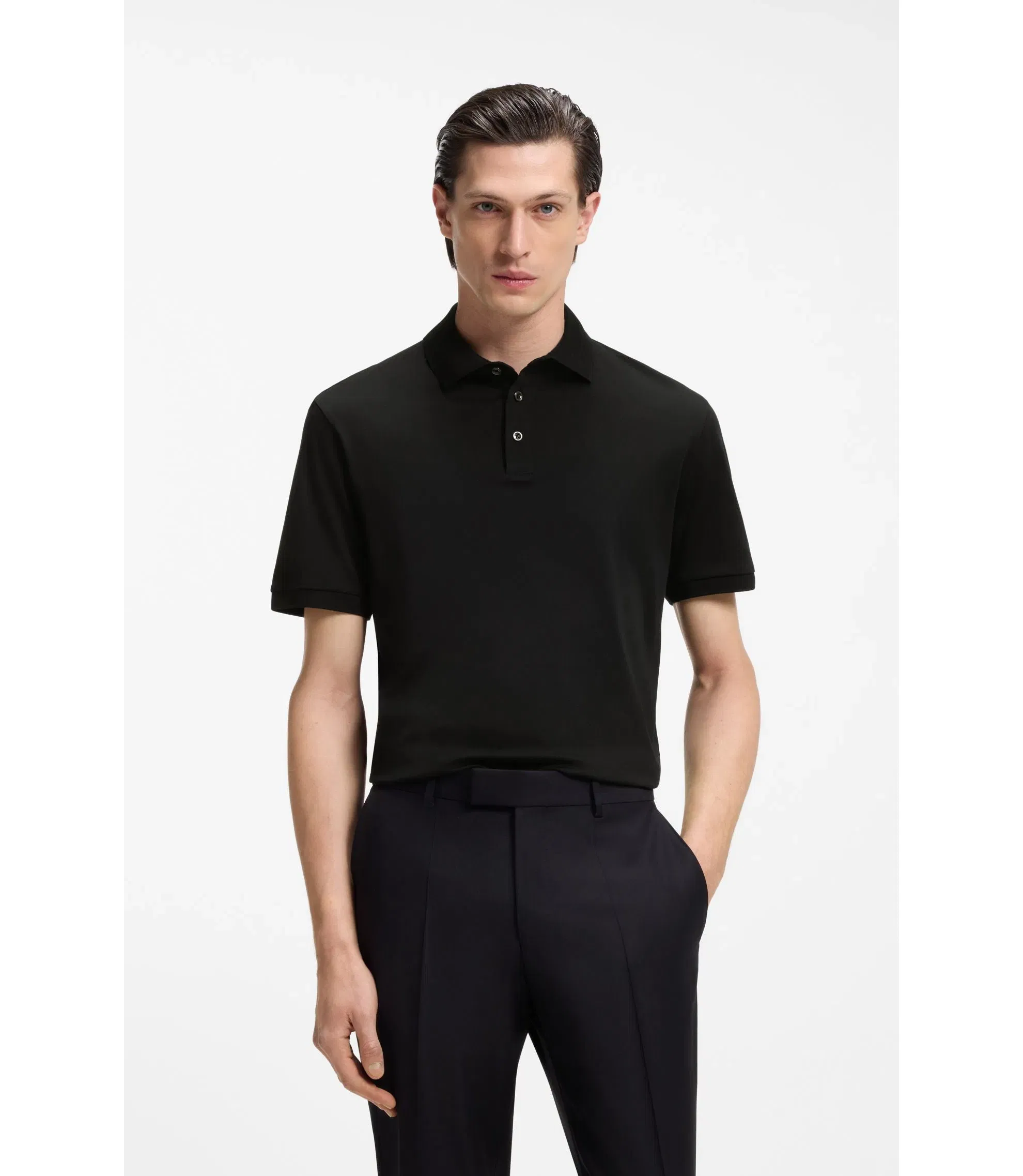 Boss Regular Fit Polo Shirt In Mercerized Italian Cotton Black