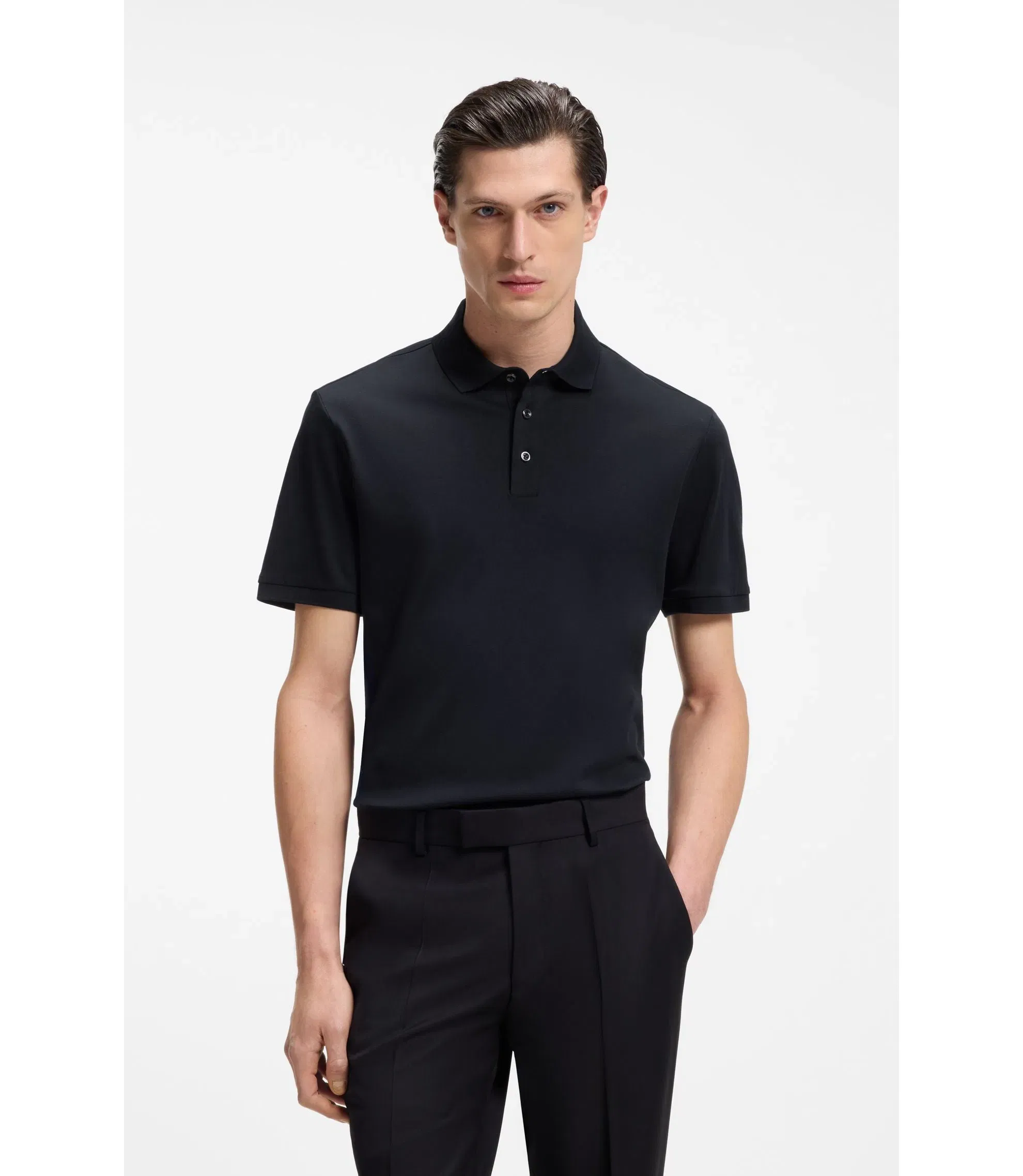 Boss Regular Fit Polo Shirt In Mercerized Italian Cotton Dark Blue