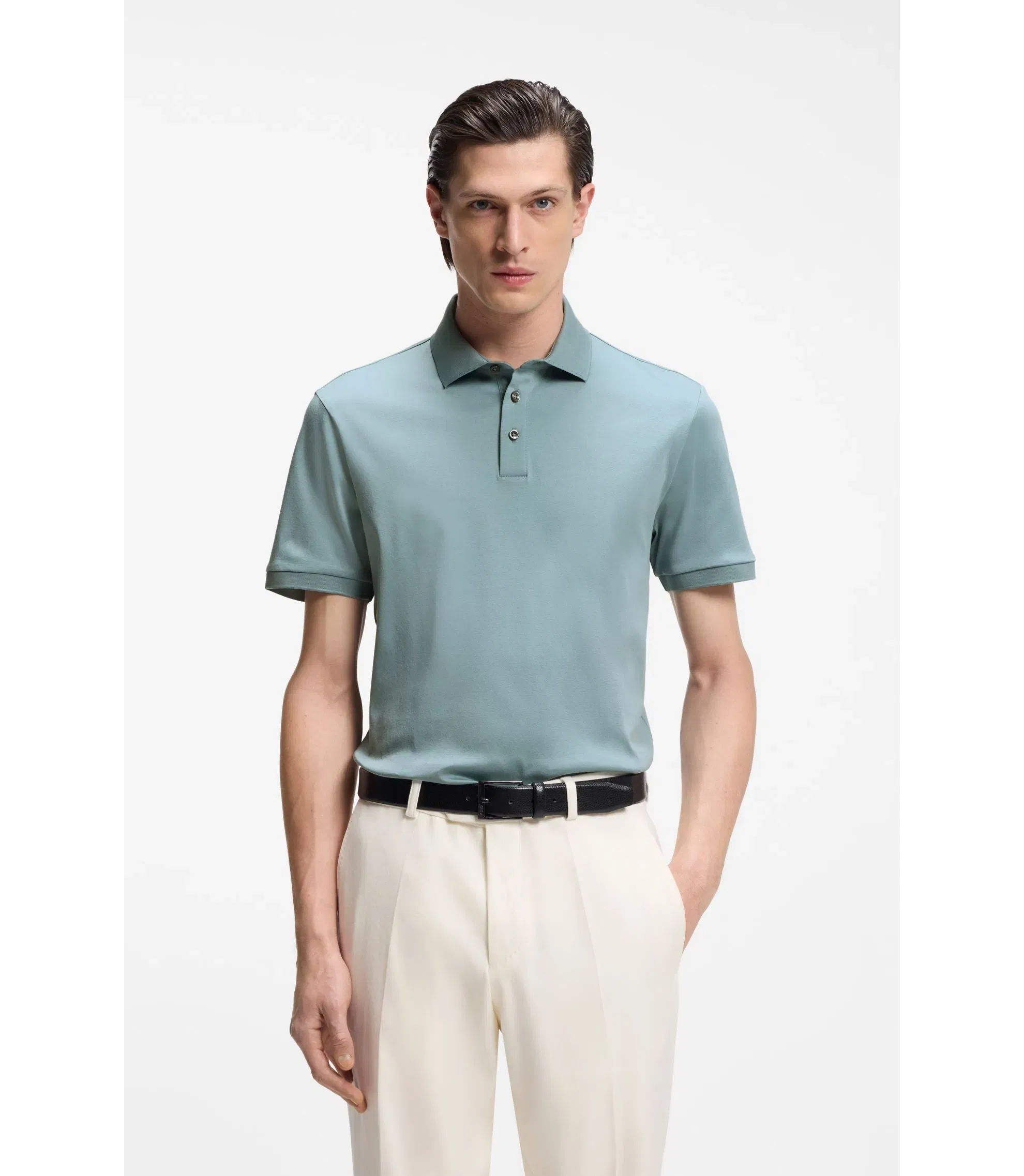 Boss Regular Fit Polo Shirt In Mercerized Italian Cotton Light Blue