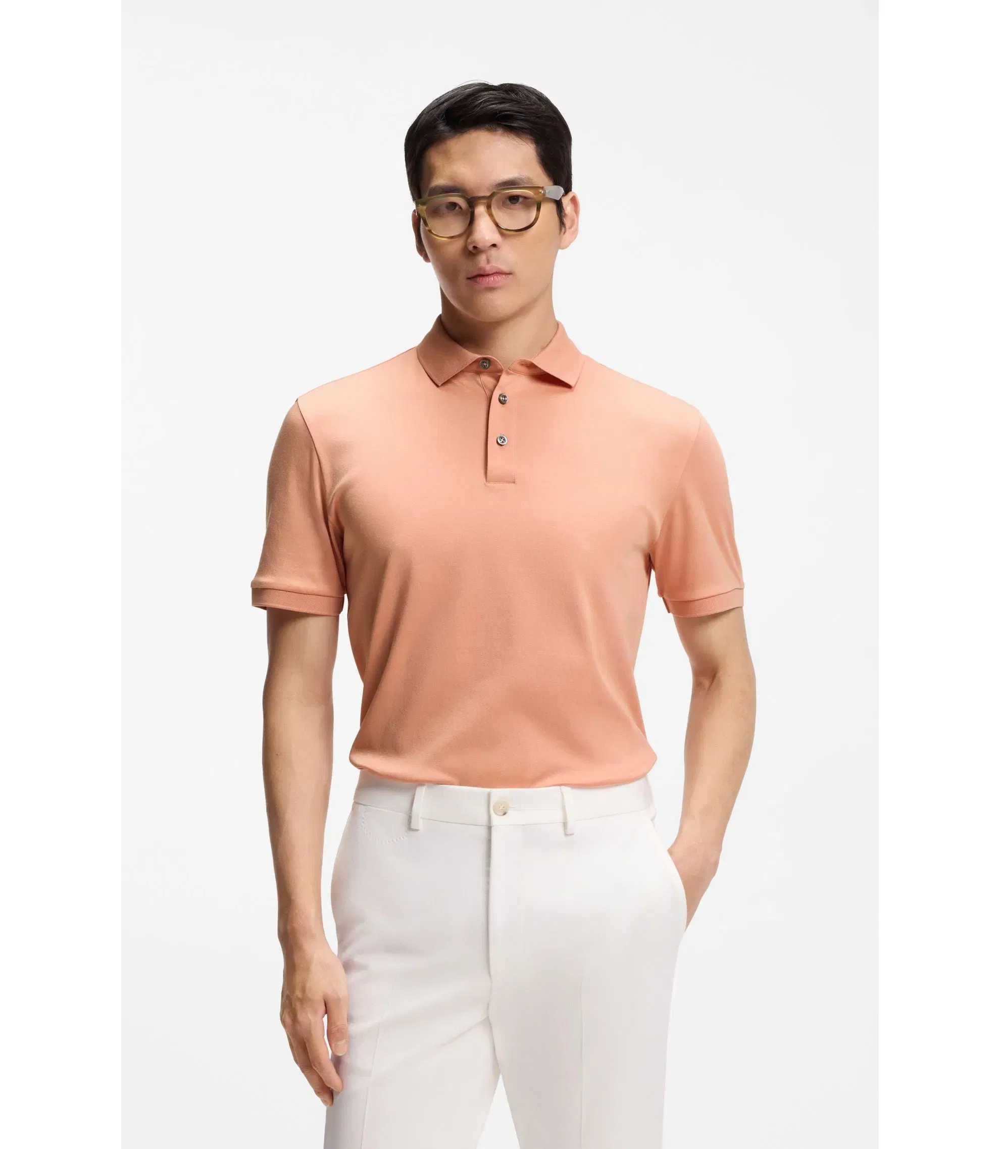 Boss Regular Fit Polo Shirt In Mercerized Italian Cotton Light Red