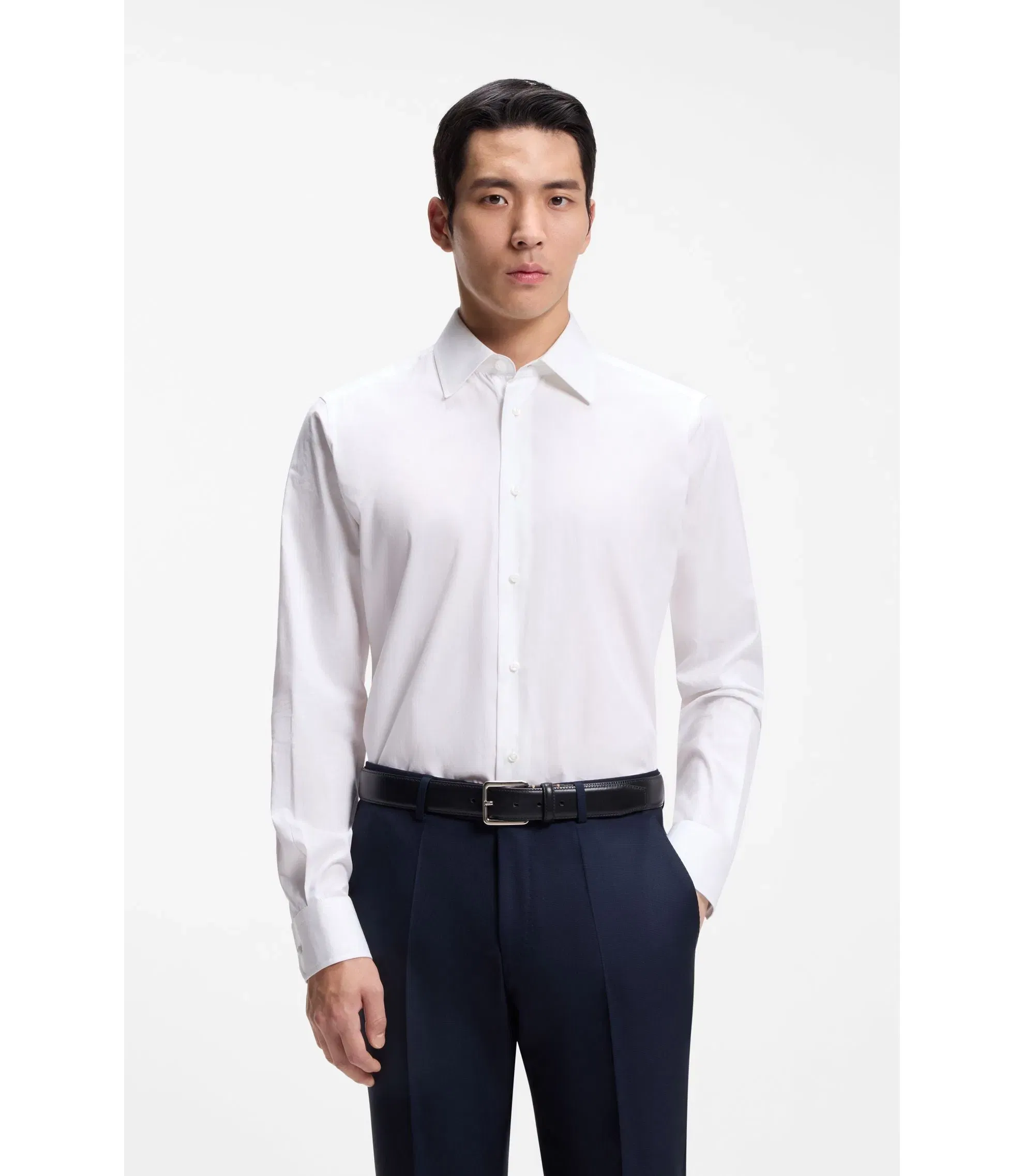 Boss Regular Fit Shirt In Italian Made Cotton And Silk White