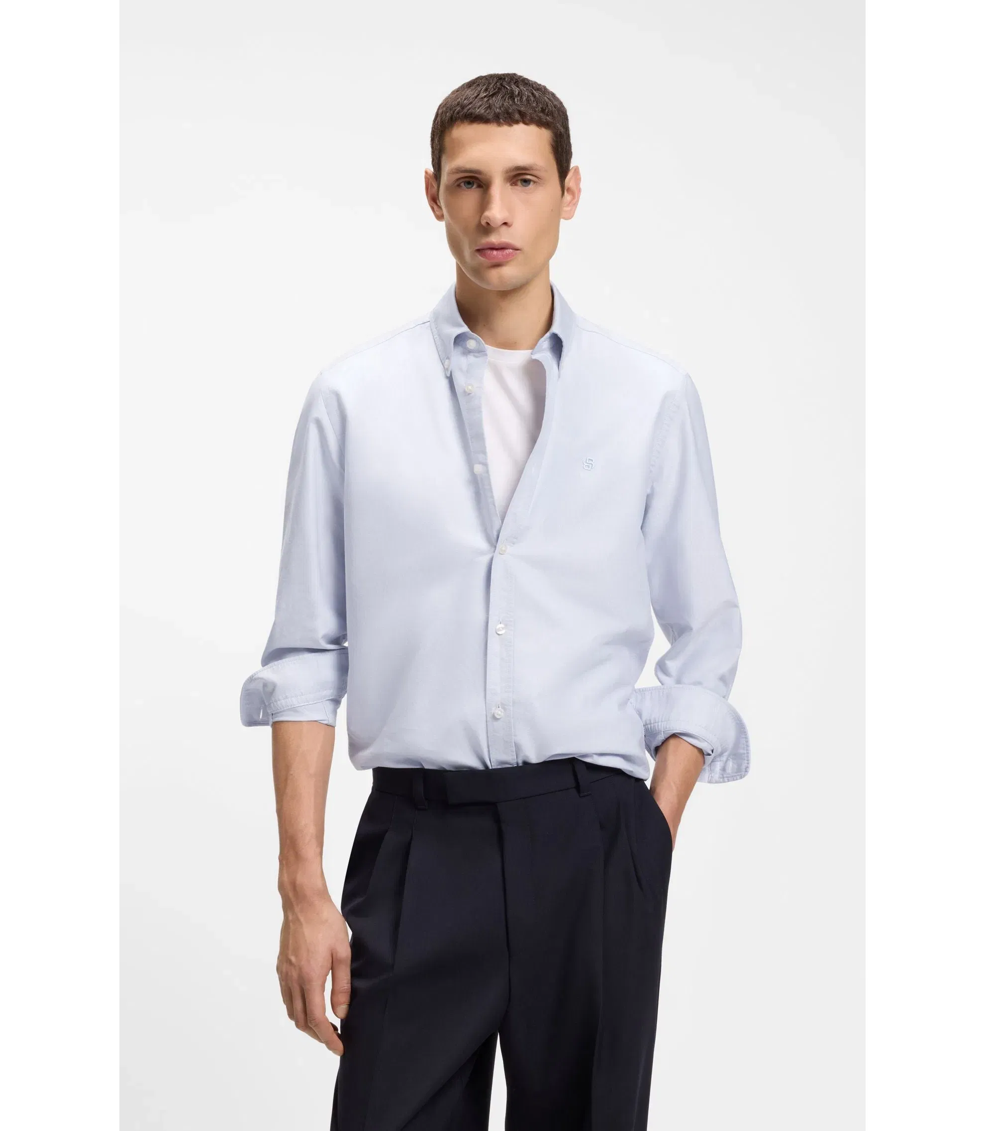 Boss Regular Fit Shirt In Oxford Cotton Light Purple