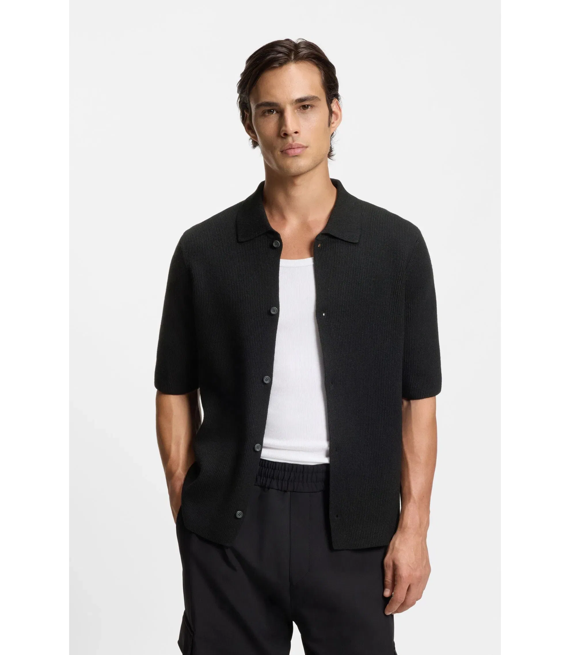 Hugo Regular Fit Shirt With Ribbed Structure Black