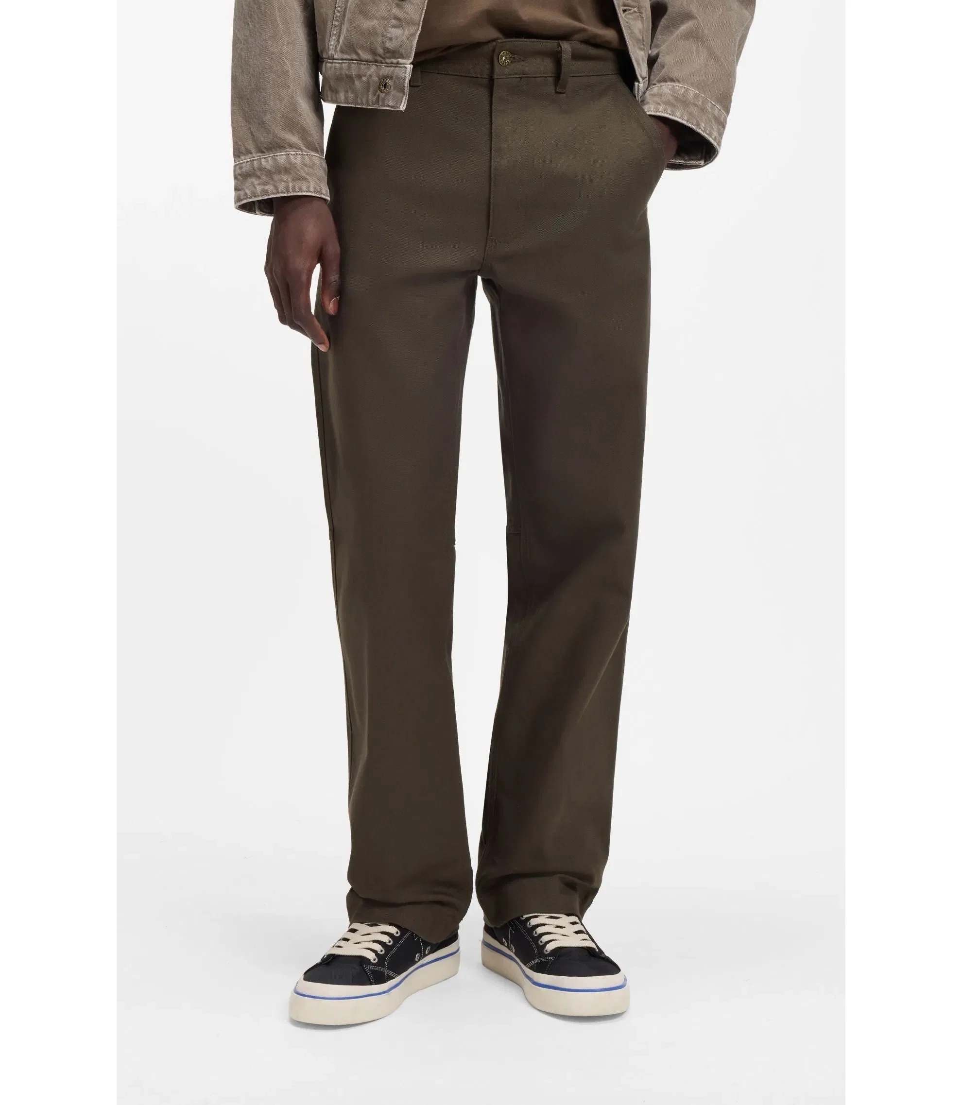 Hugo Regular Fit Trousers In Stretch Cotton Canvas Dark Brown