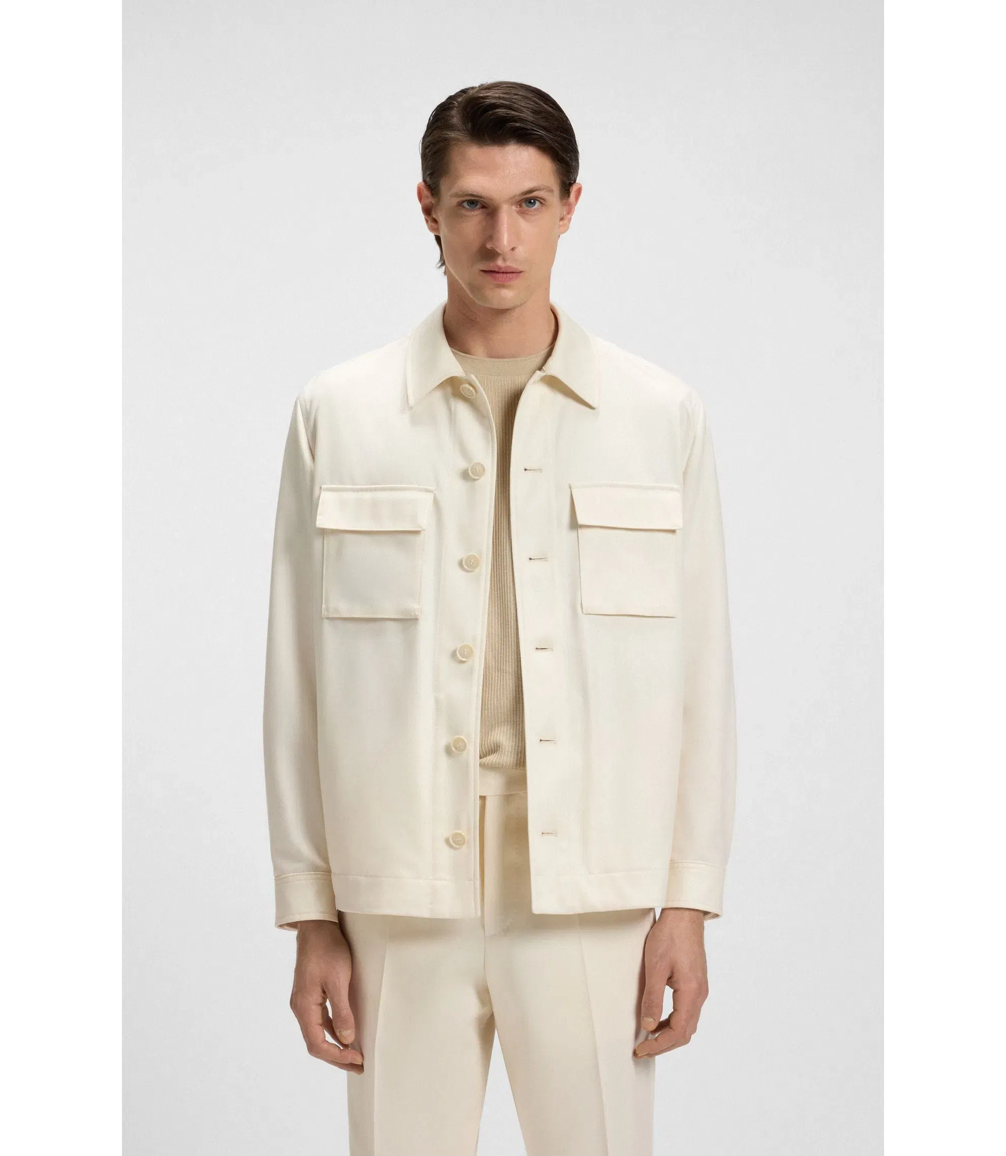 Boss Relaxed Fit Jacket In Virgin Wool White