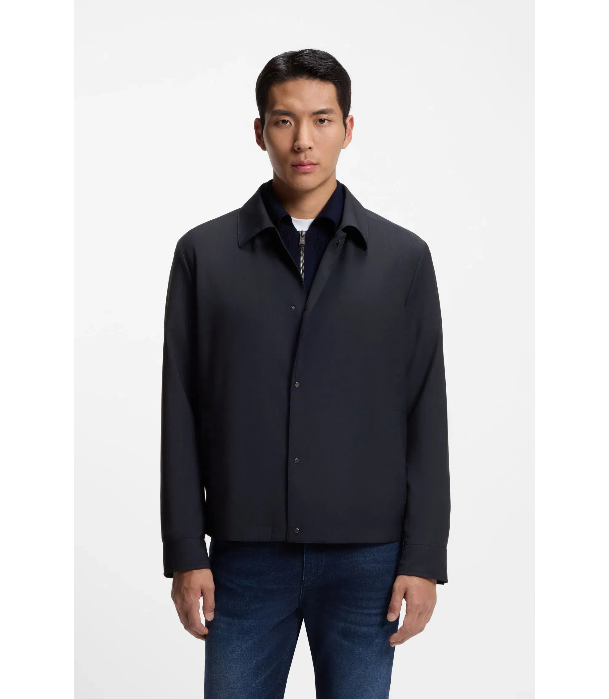 Boss Relaxed Fit Overshirt In A Wool Blend Dark Blue