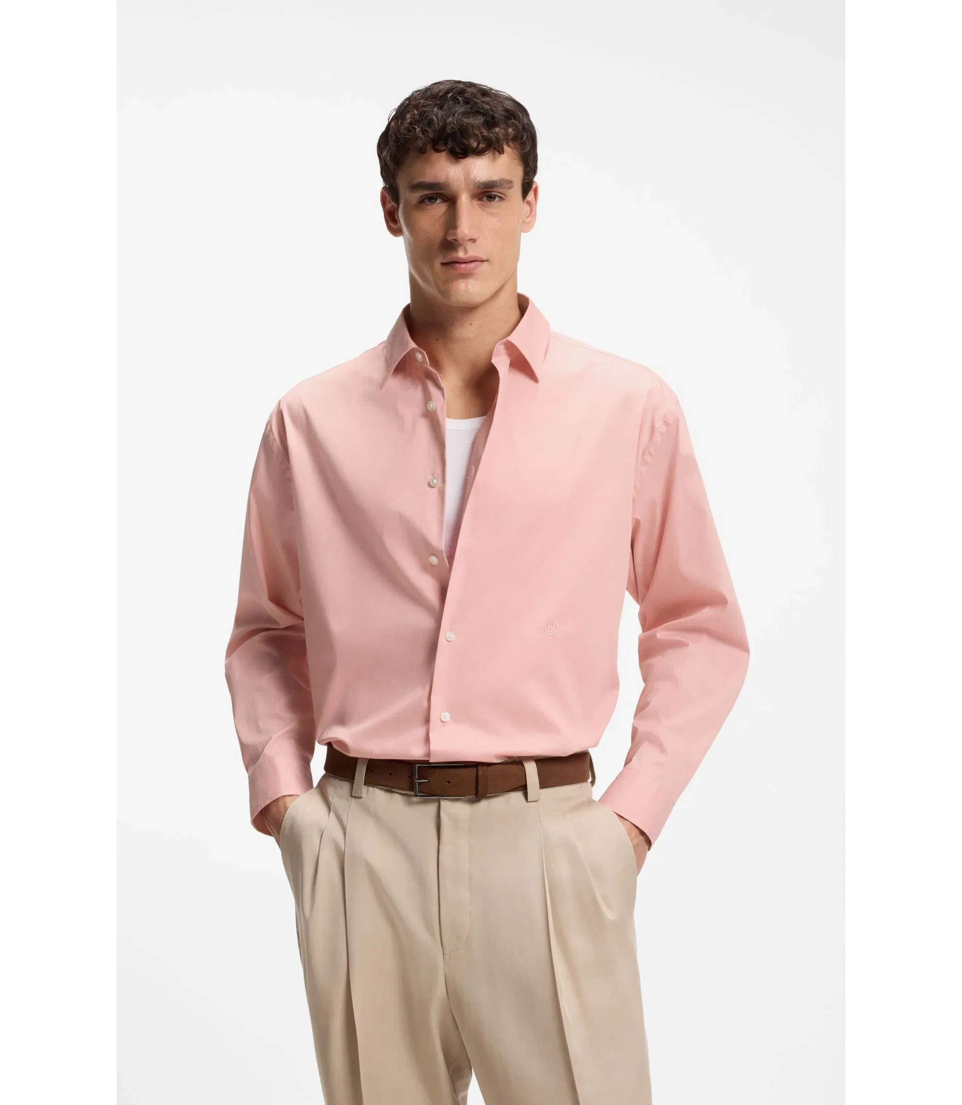 Boss Relaxed Fit Shirt In Cotton Poplin Light Pink