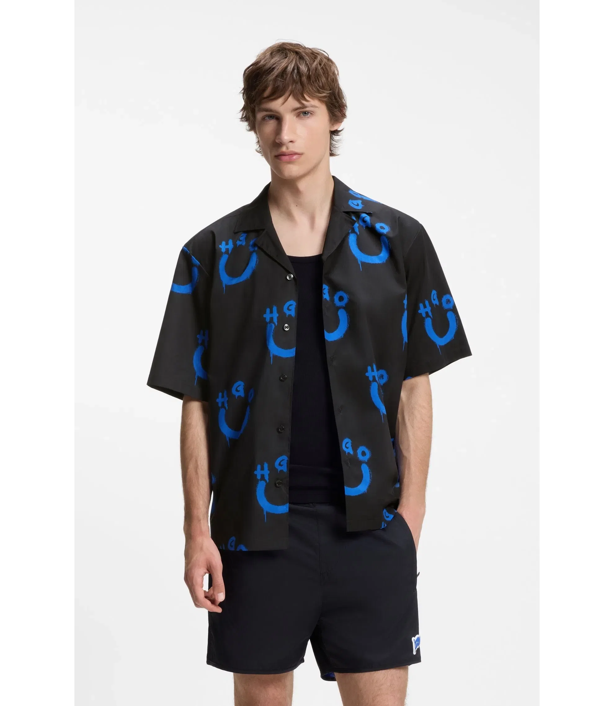 Hugo Relaxed Fit Shirt With Logo Print Black