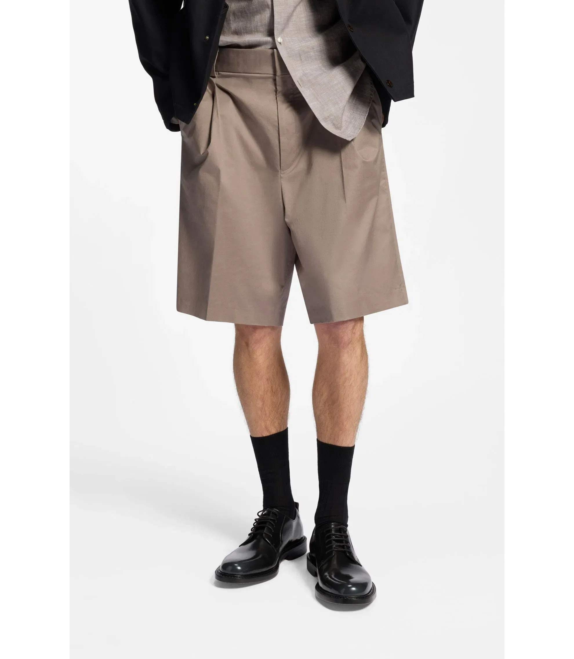 Hugo Relaxed Fit Shorts In Stretch Cotton Twill Light Brown