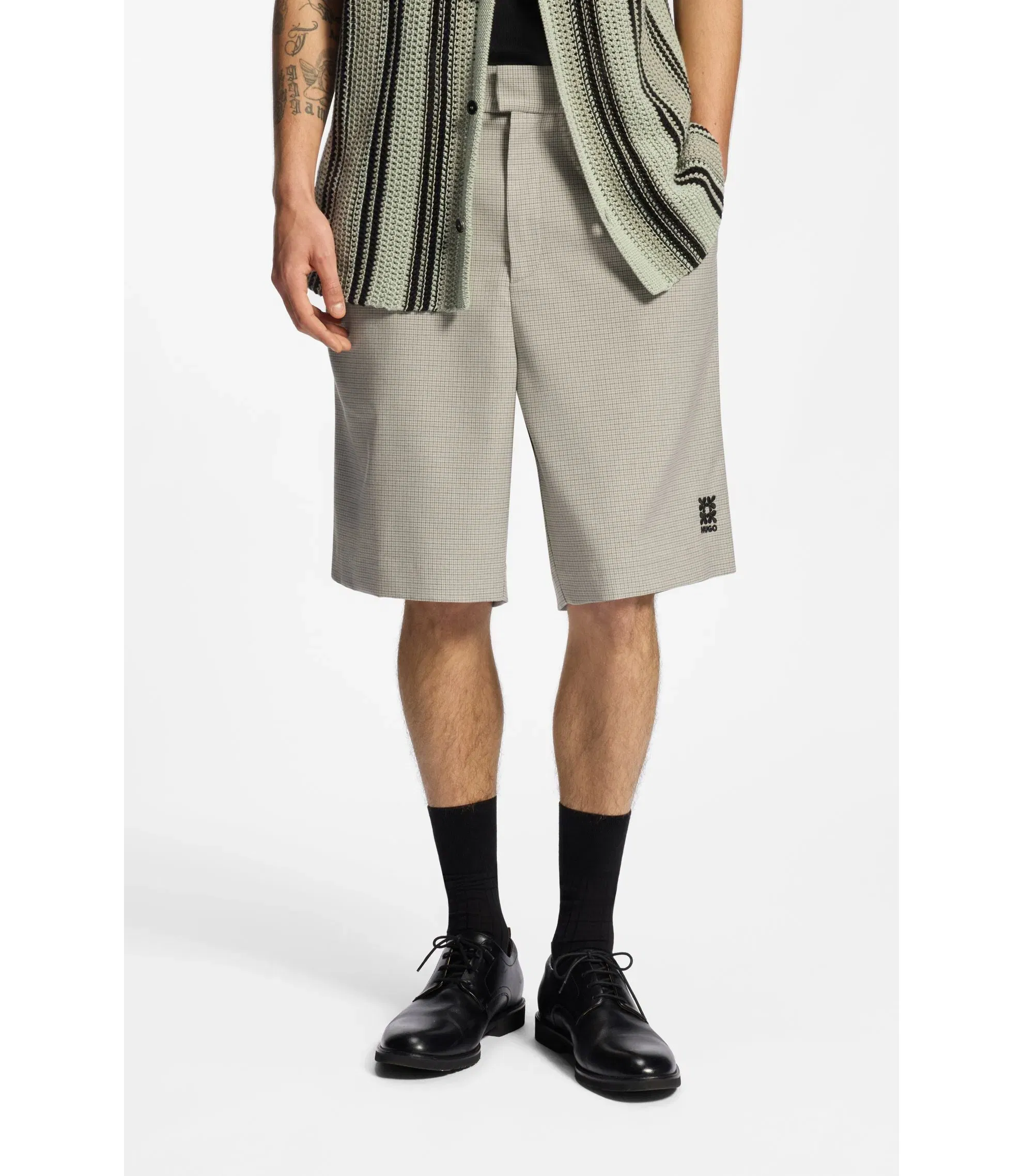 Hugo Relaxed Fit Shorts With Houndstooth Pattern Light Green