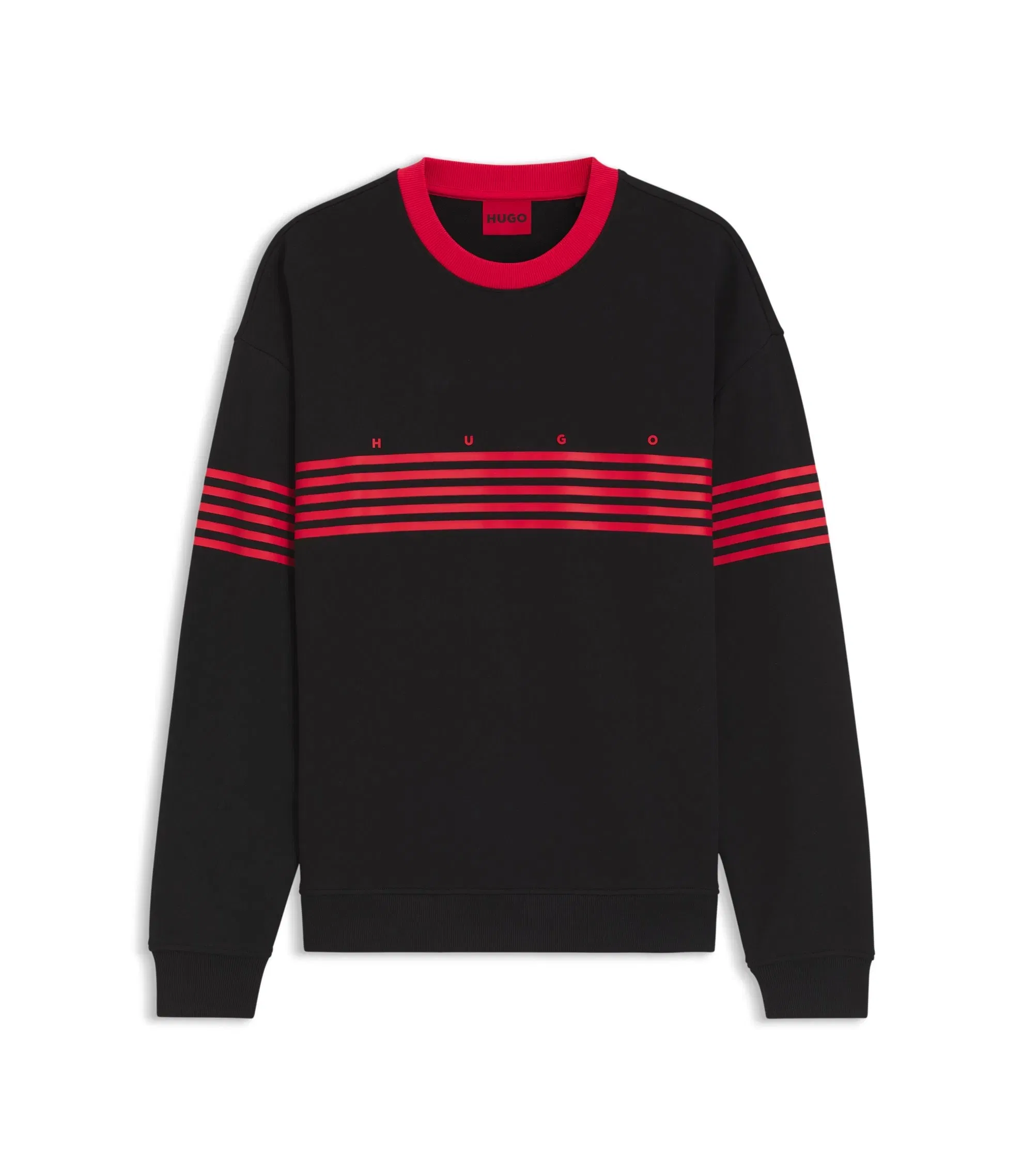 Hugo Relaxed Fit Sweatshirt In Cotton Terry With Printed Stripes Black