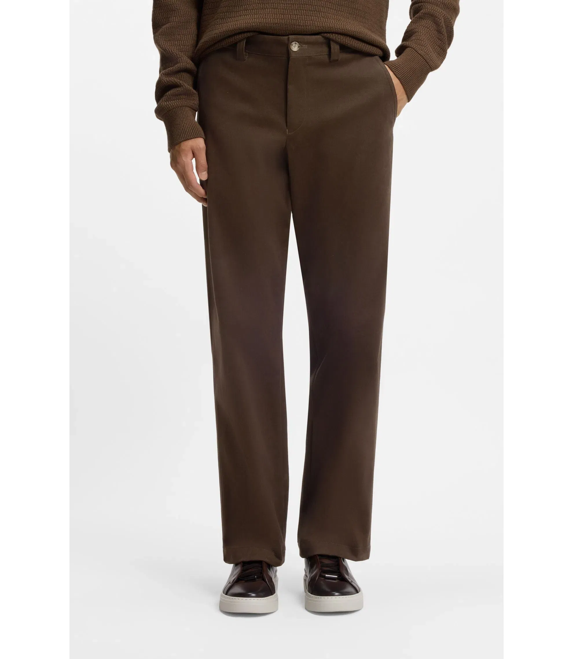 Boss Relaxed Fit Trousers In Stretch Cotton Light Green