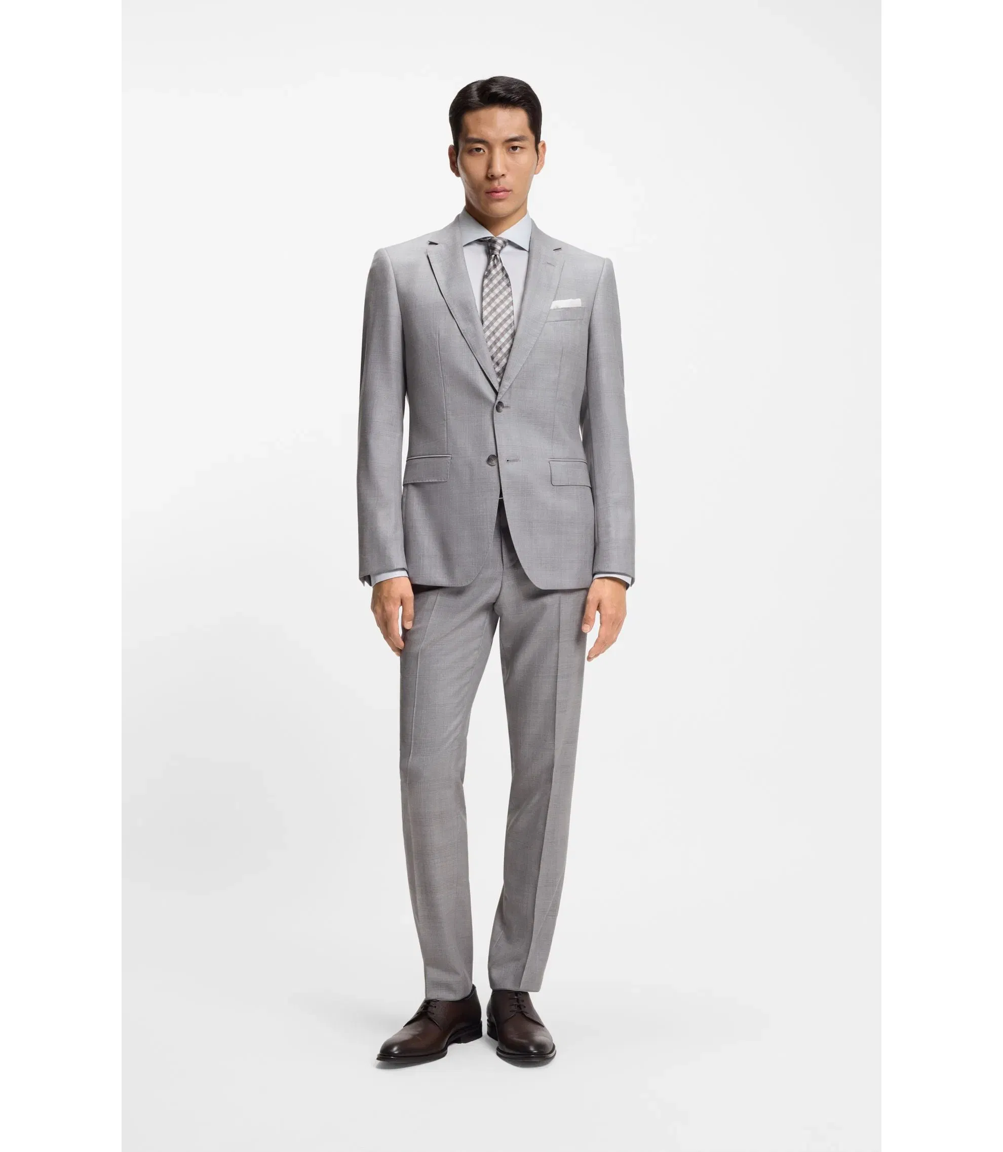 Boss Two Piece Slim Fit Suit In Virgin Wool And Silk Silver