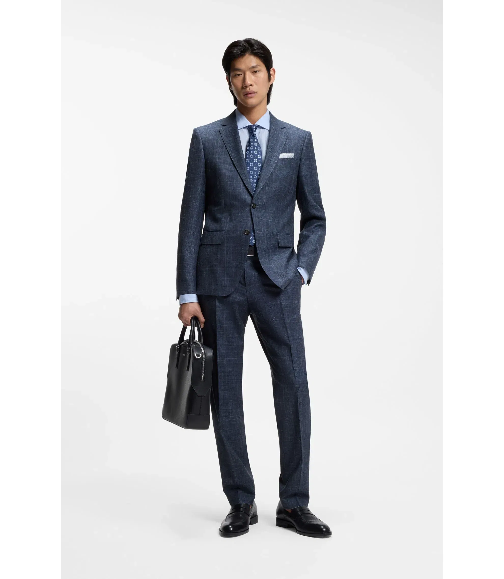 Boss Two Piece Slim Fit Suit In Wool Silk And Linen Light Blue