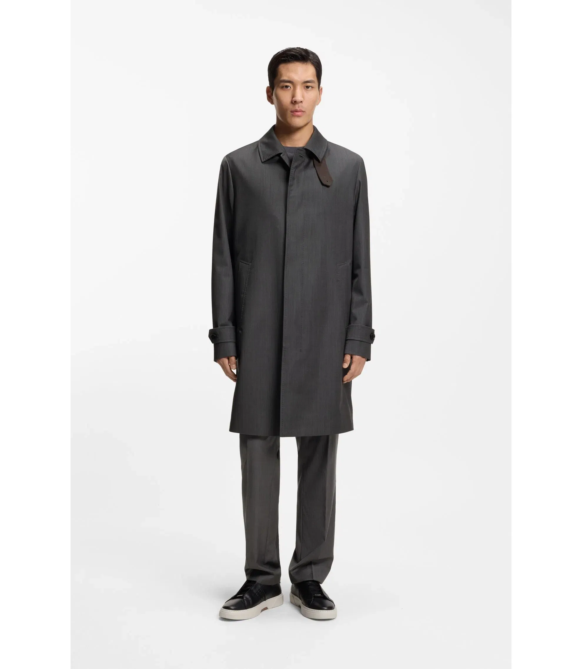 Boss Virgin Wool Coat With Water Repellent Finish Black