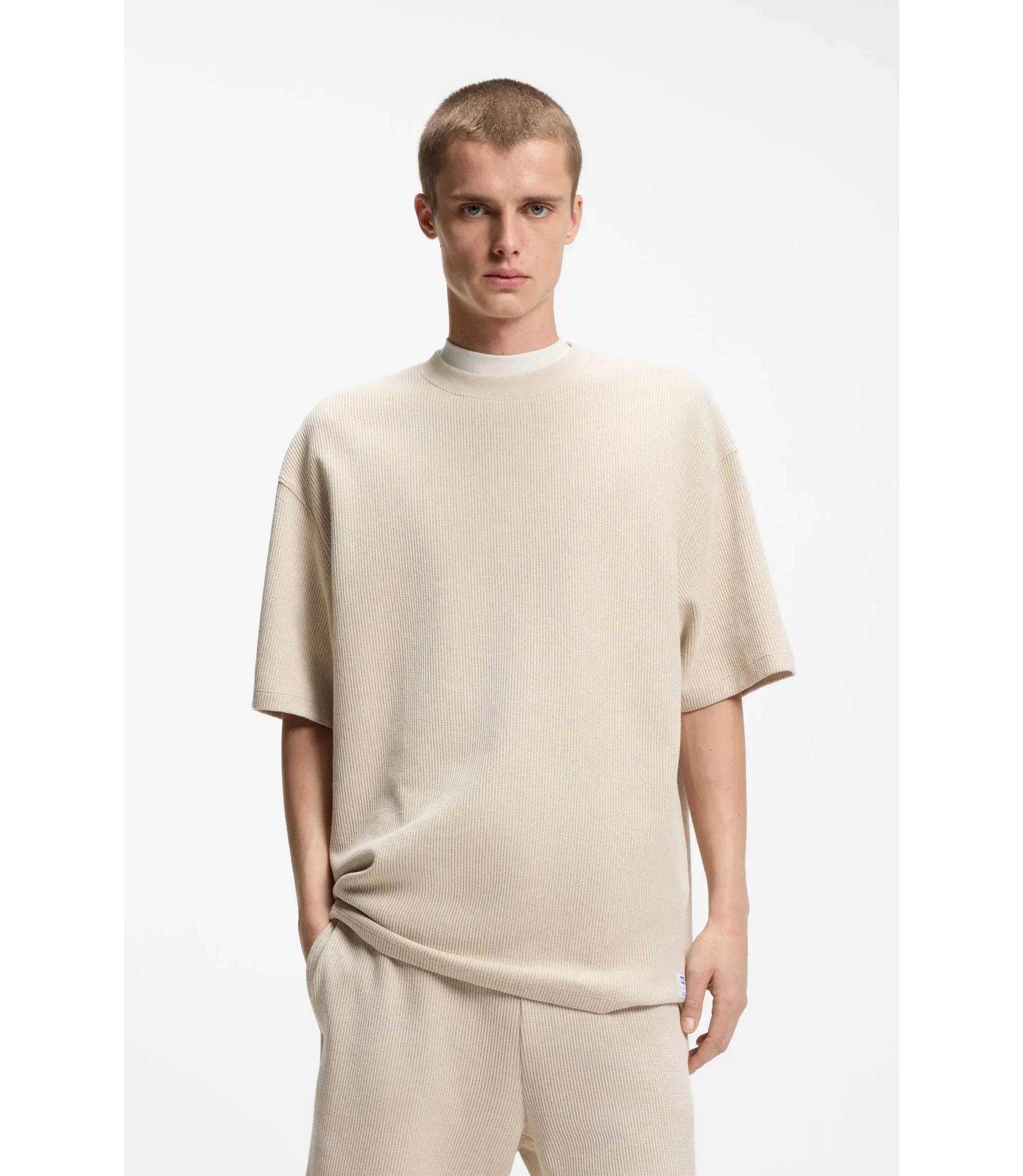 Hugo Waffle Structure T-Shirt In A Cotton Blend White