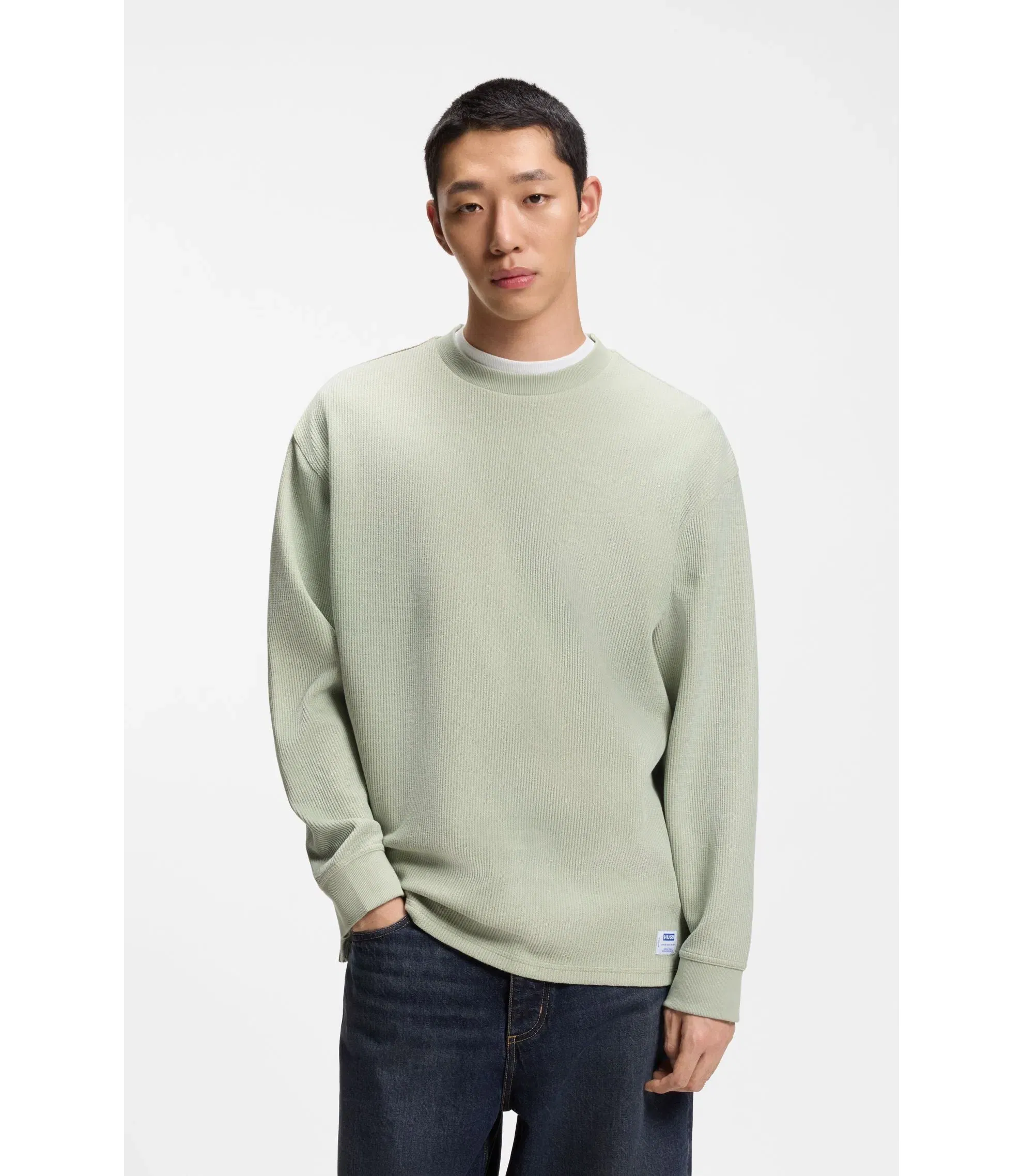 Hugo Waffle Structure T-Shirt In A Cotton Blend Light Green