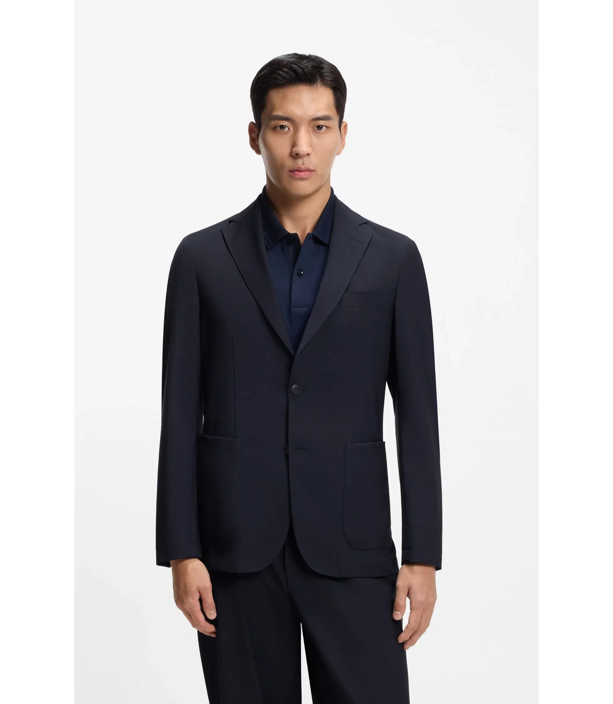 Boss Washable Slim Fit Jacket In A Wool Blend Dark Blue