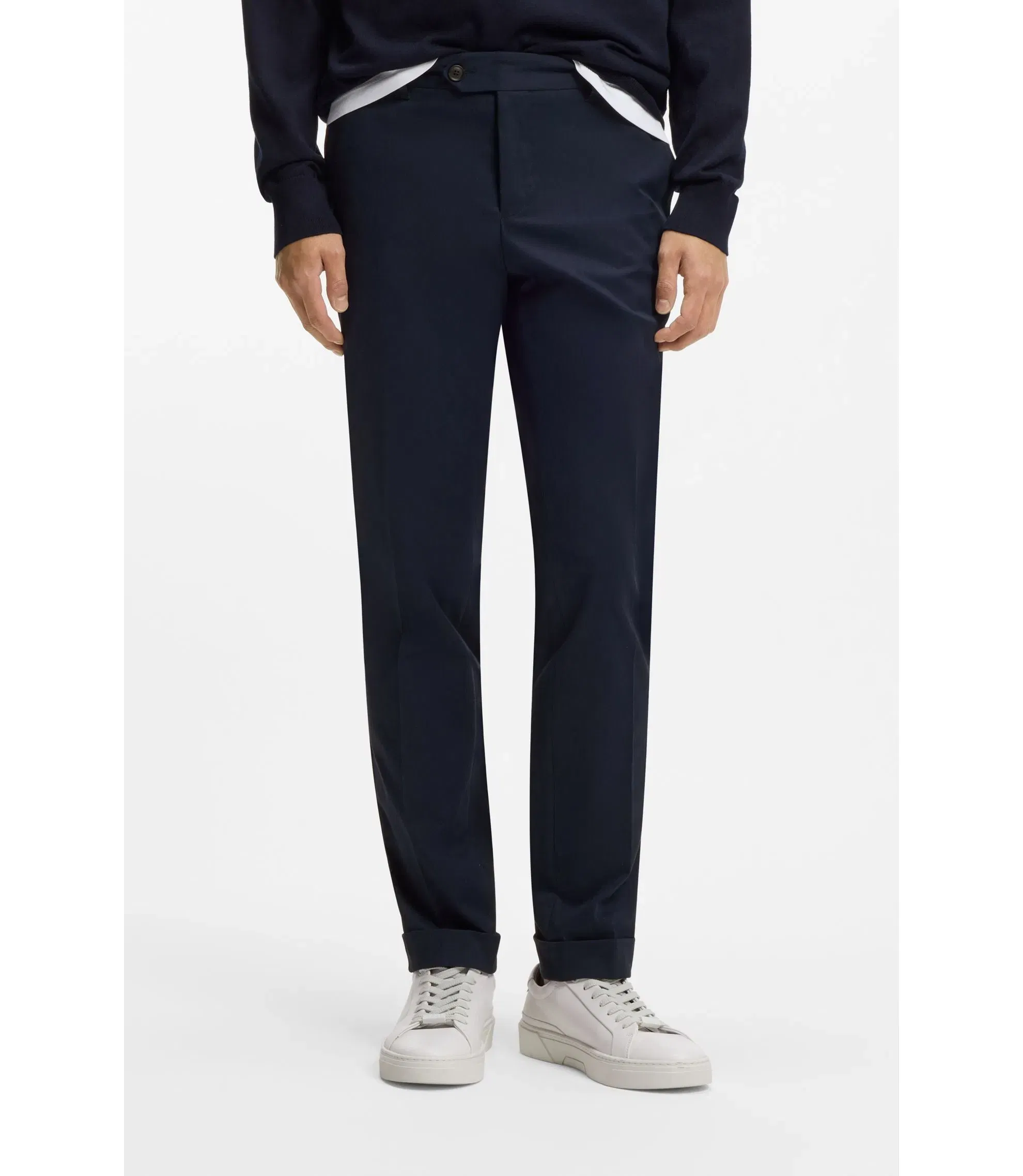 Boss Washable Slim Fit Trousers In Stretch Cotton Dark Blue