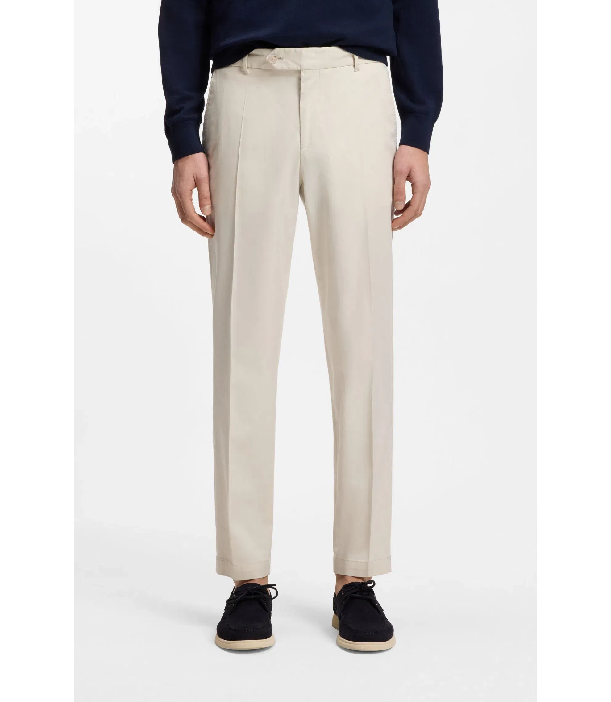 Boss Washable Tapered Fit Trousers In Stretch Fabric White