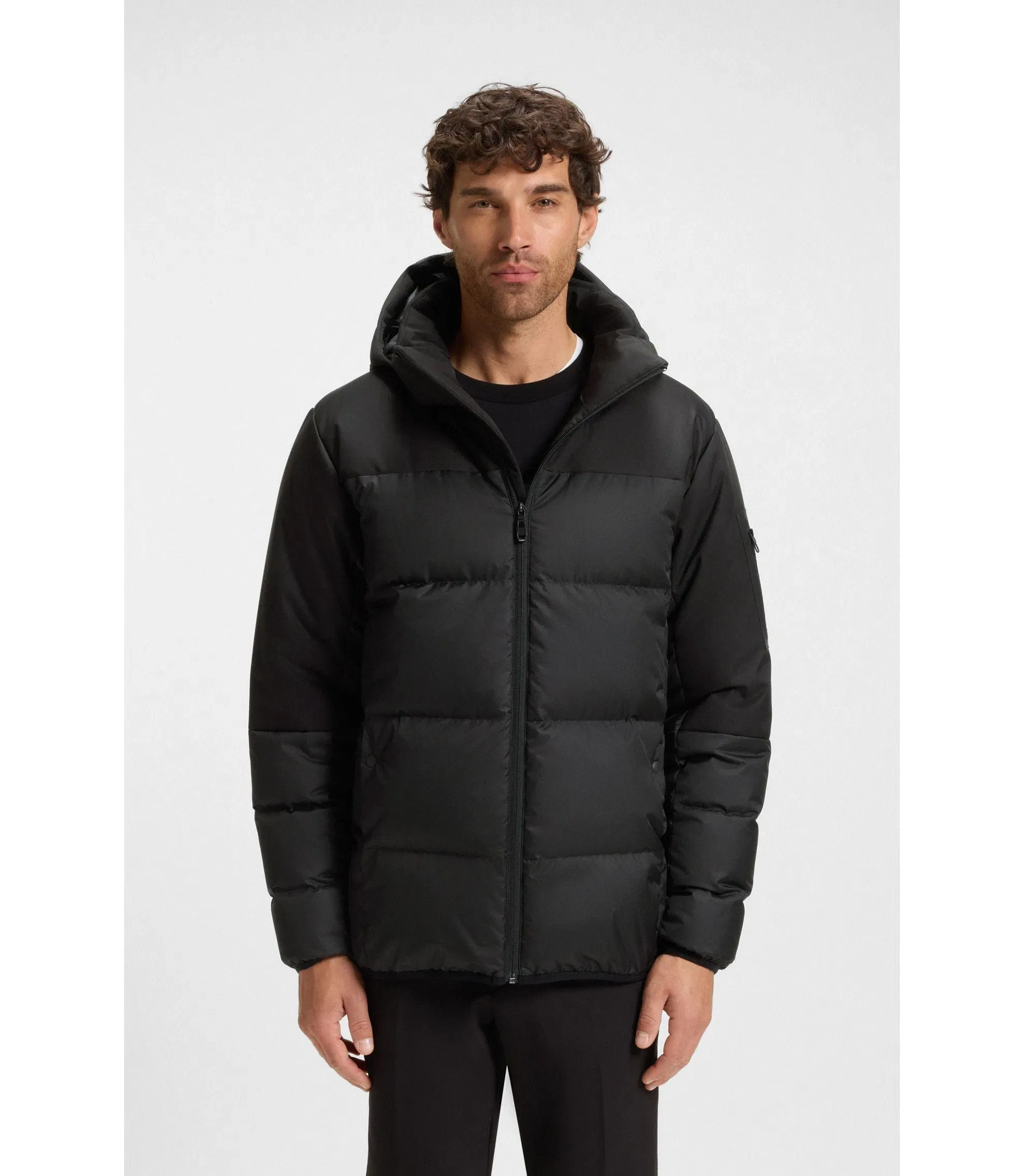 Boss Water Repellent Jacket With Down Filling And Detachable Hood Black