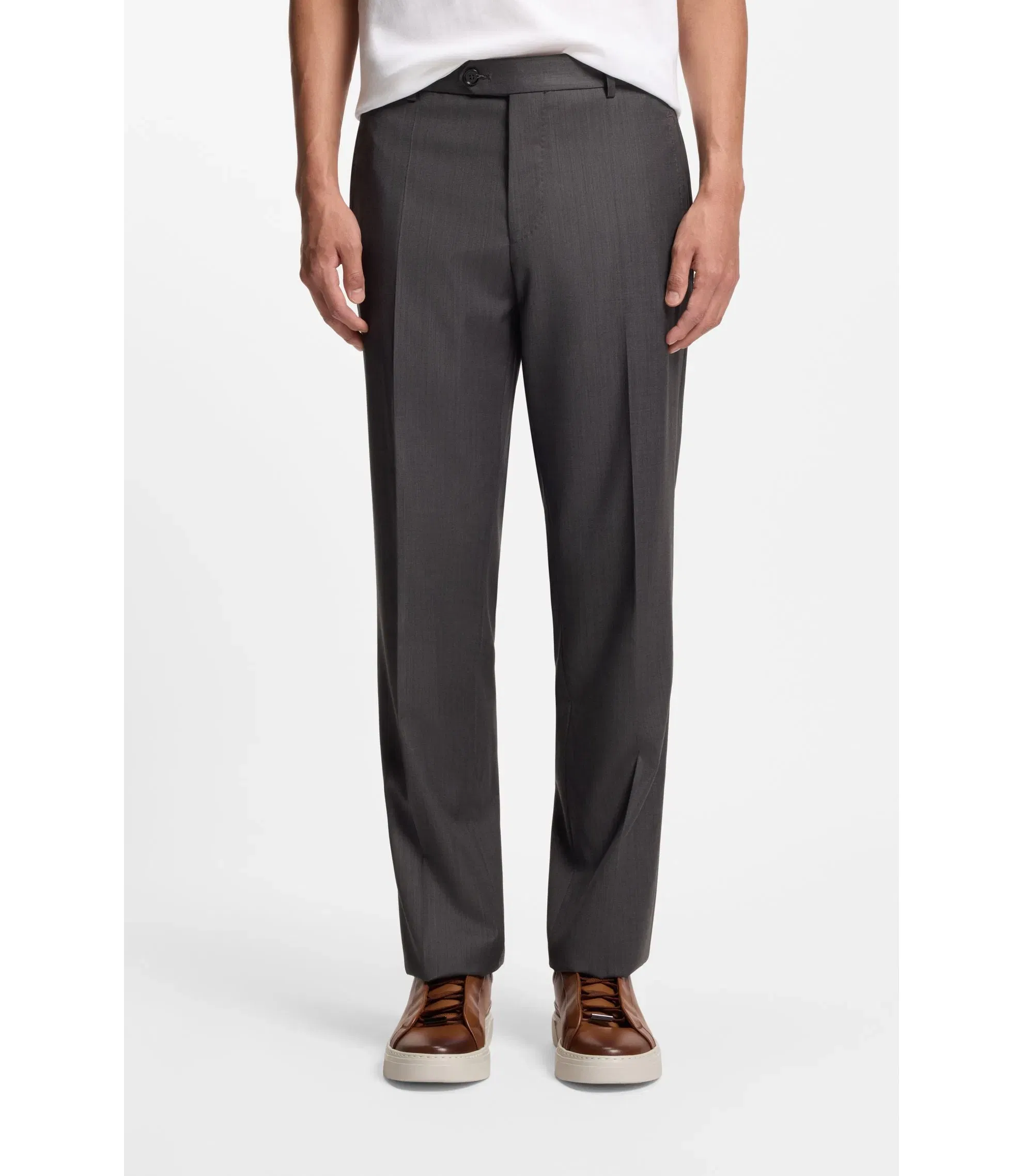 Boss Water Repellent Regular Fit Trousers In Virgin Wool Black