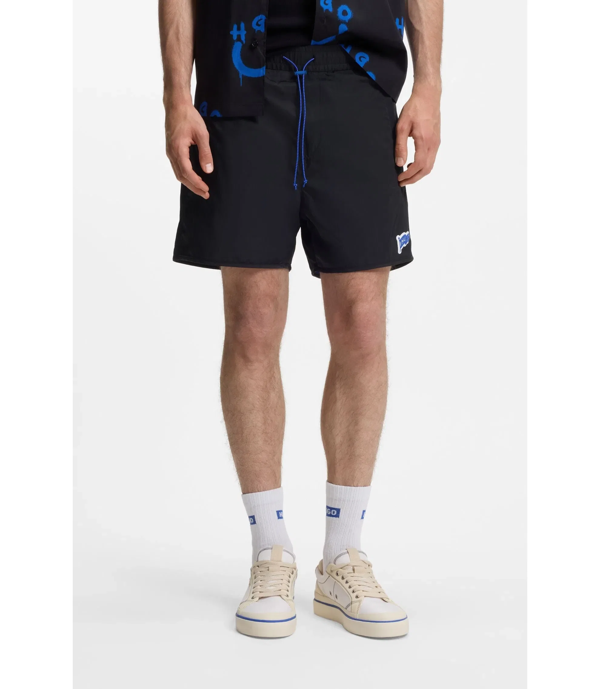 Hugo Water Repellent Shorts With Flag Logo Black