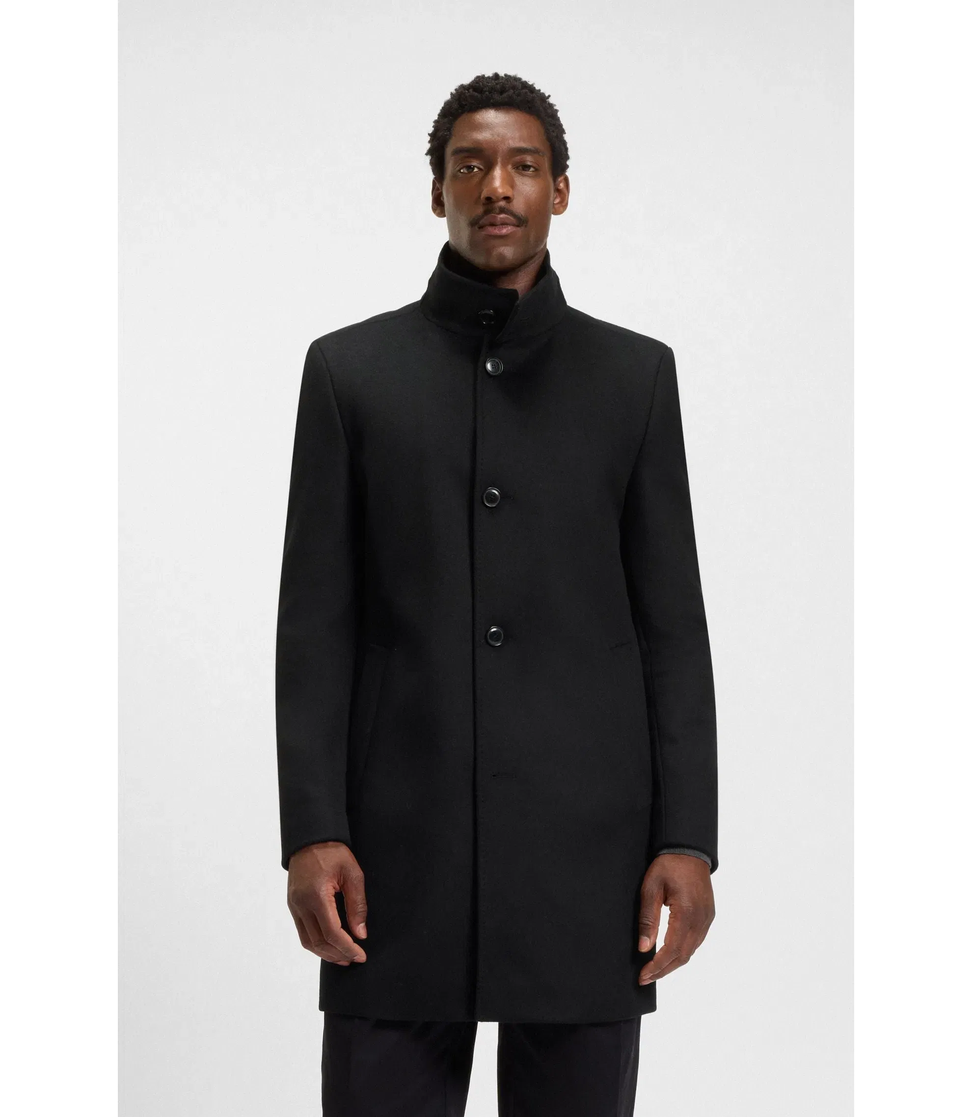 Boss Wool Cashmere Coat In A Slim Fit Black