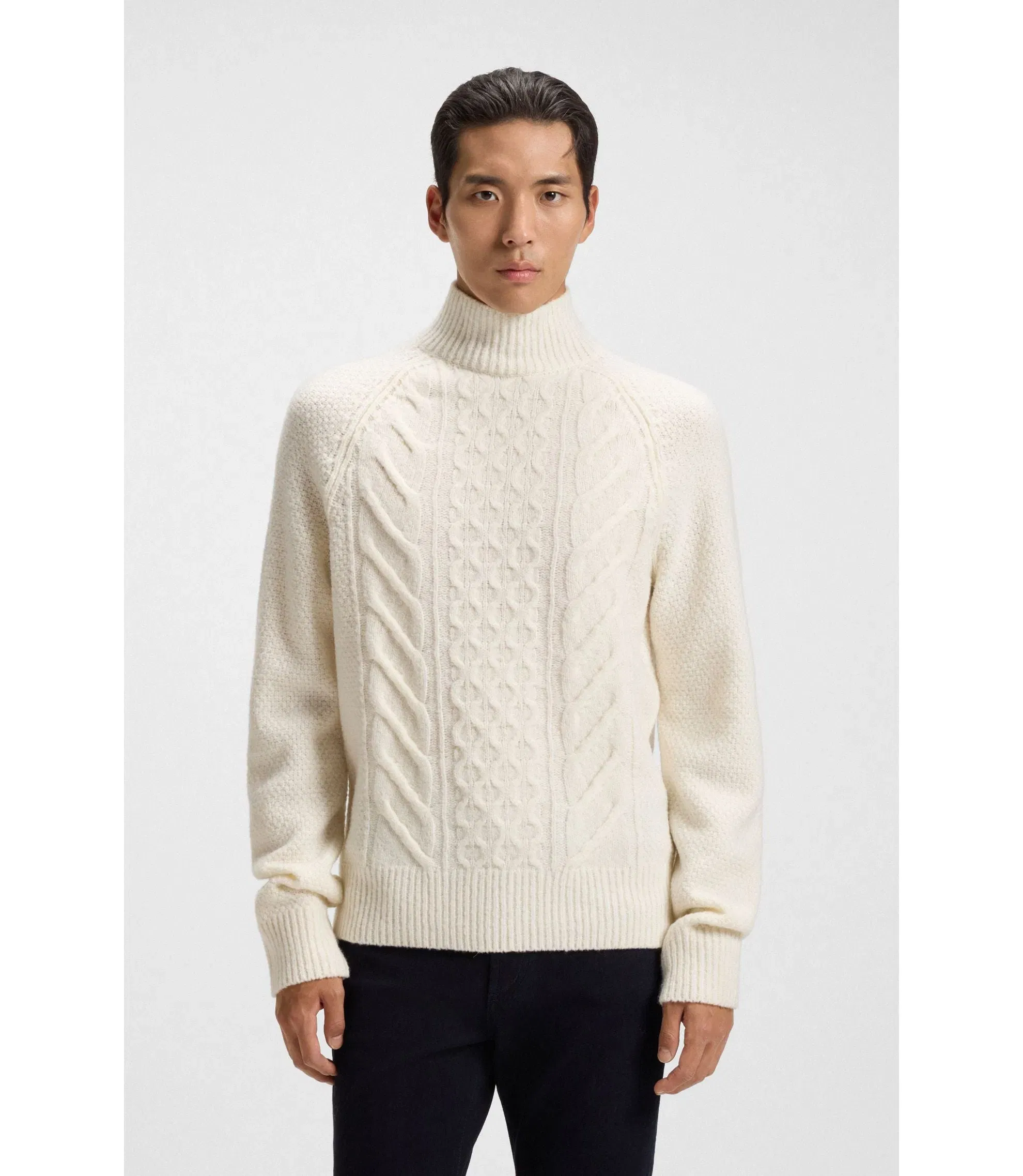 Boss Wool Silk Sweater With Cable Knit White