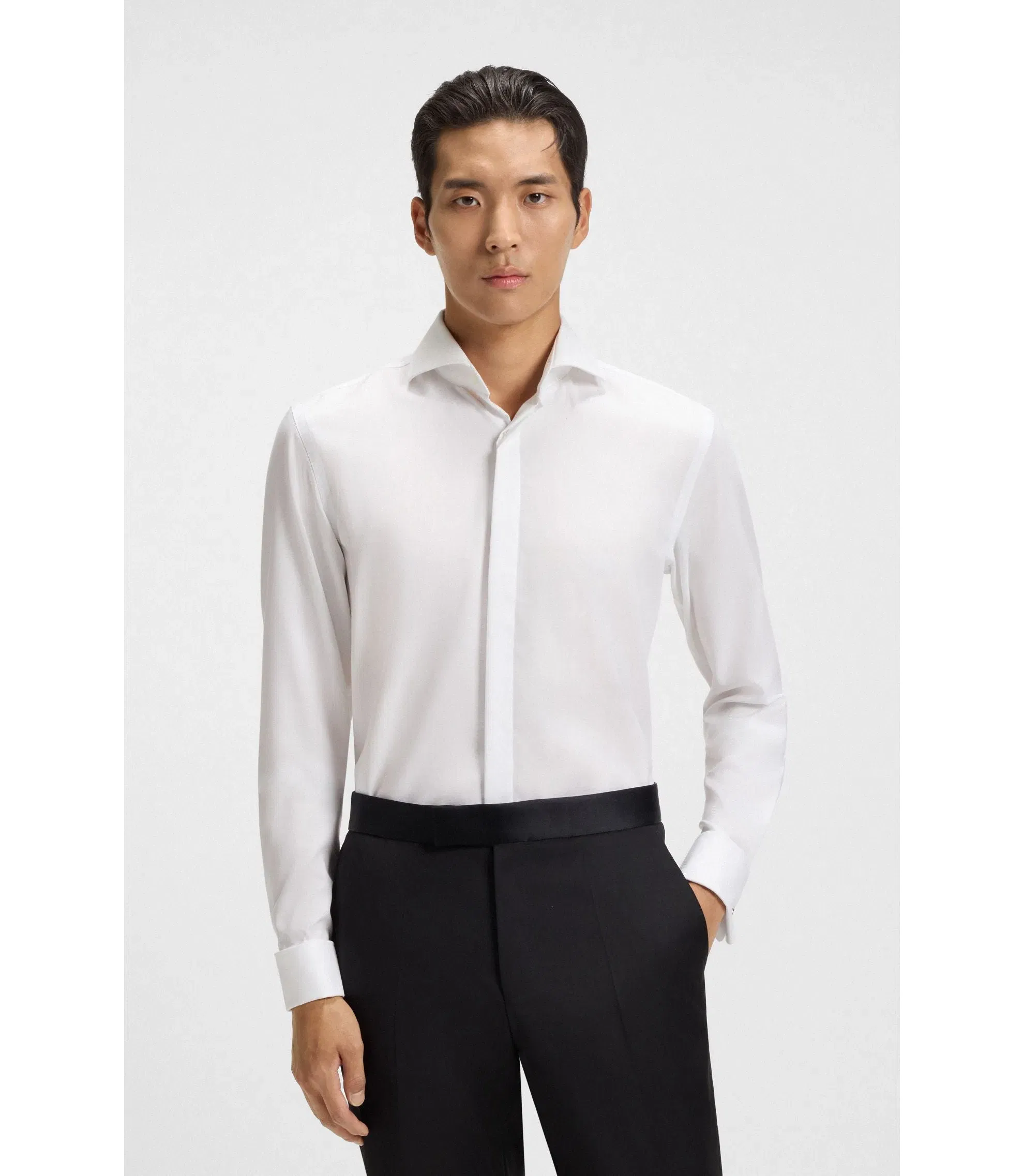 Boss Wrinkle Resistant Slim Fit Shirt In Oxford Cotton White